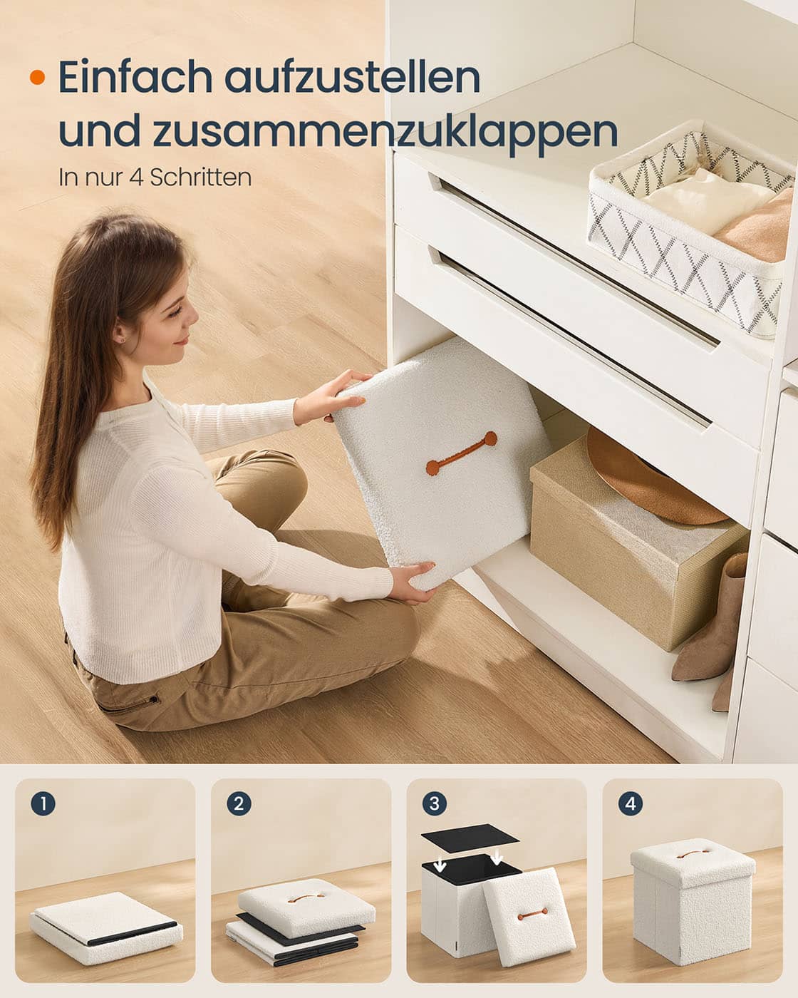 Hocker mit Stauraum 38 x 38 x 38 cm cremeweiß Hocker mit Stauraum 38 x 38 x 38 cm cremeweiß