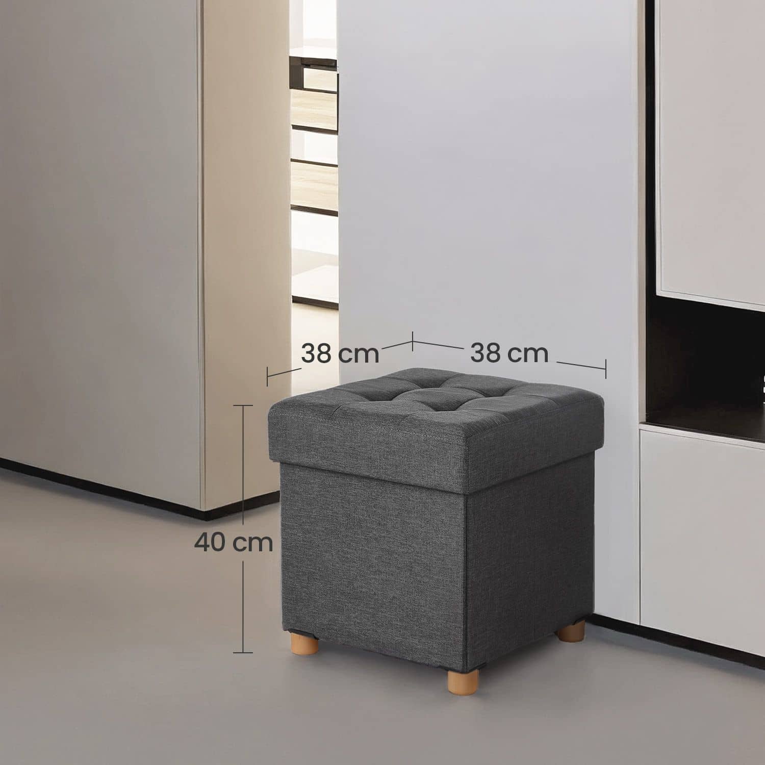 Sitzhocker mit Stauraum, kleine klappbare Sitzbank, 38 x 38 x 40 cm