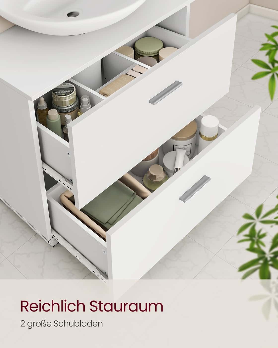 CUSTOS Kollektion - Waschbeckenunterschrank 30 x 60 x 63,8 cm mit 2 großen Schubladen wolkenweiß