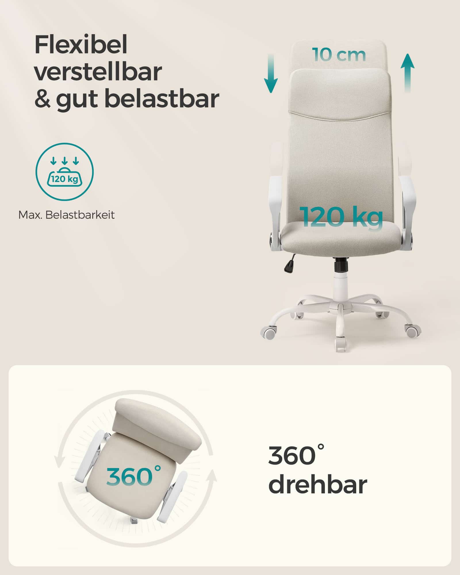 Bürostuhl gepolstert höhenverstellbar und neigbar cappuccinobeige Bürostuhl gepolstert höhenverstellbar und neigbar cappuccinobeige