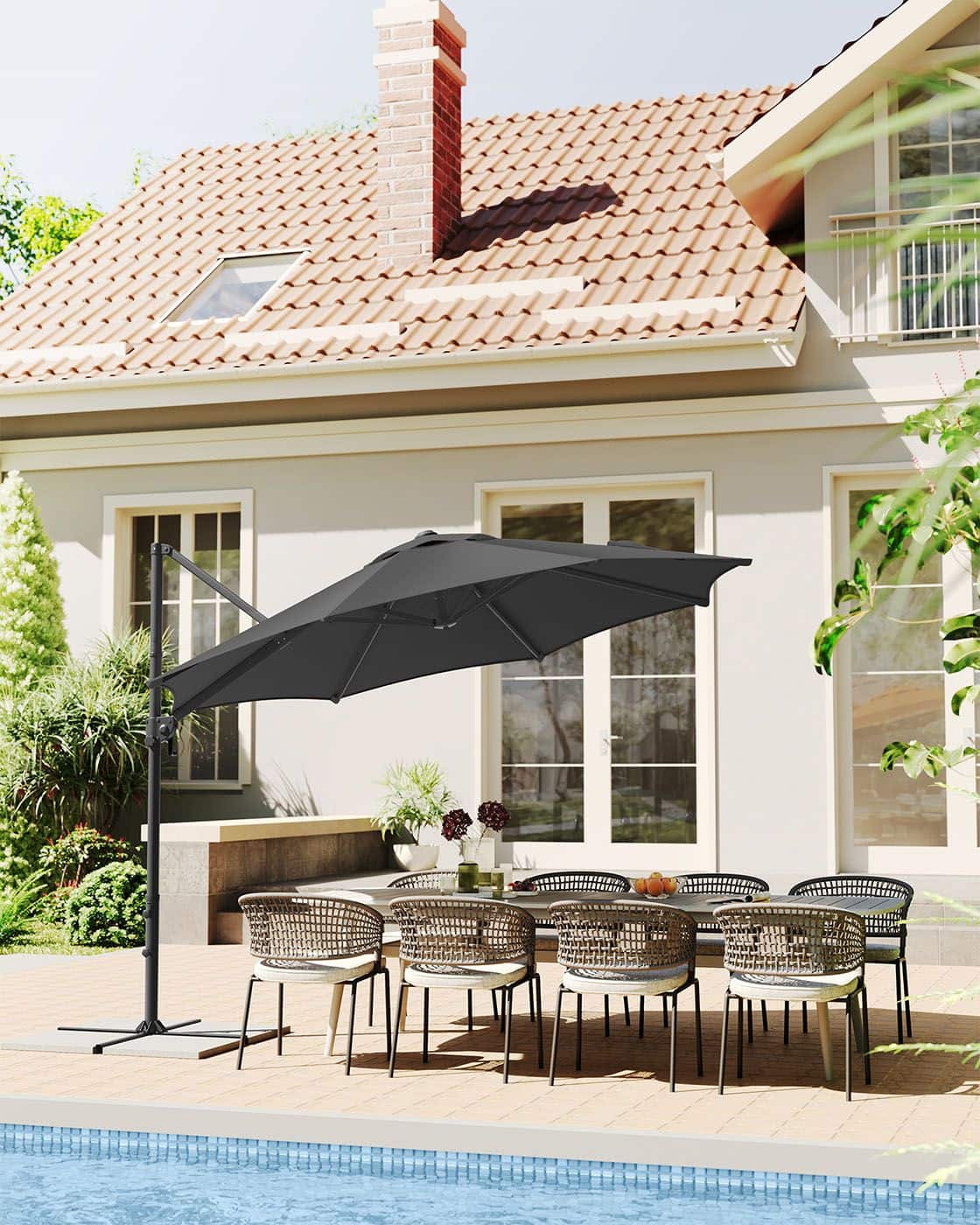 Sonnenschirm 300 cm UPF 50+ mit Kurbel und Kreuzfuß grau Sonnenschirm 300 cm UPF 50+ mit Kurbel und Kreuzfuß grau