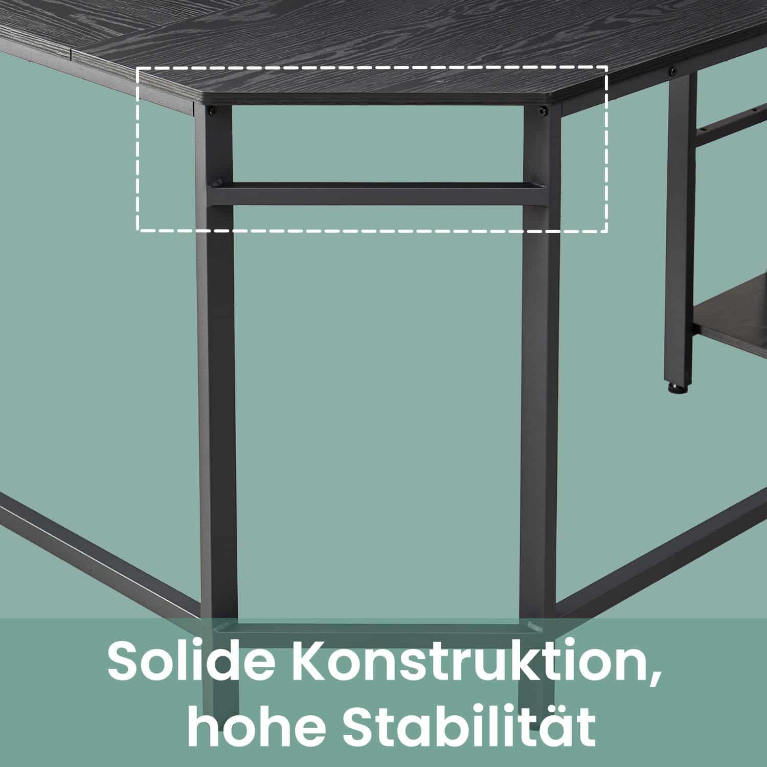 Schreibtisch L-förmig mit 2 Ablagen schwarz mit Holzmaserung Schreibtisch L-förmig mit 2 Ablagen schwarz mit Holzmaserung