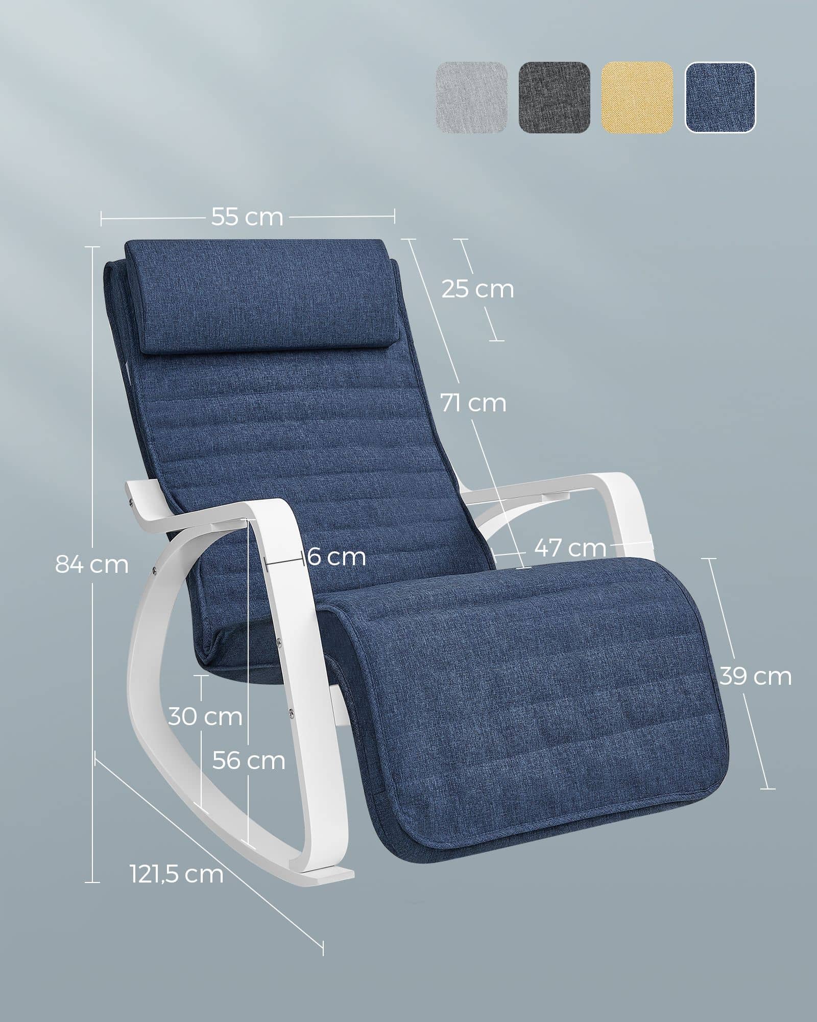 Schaukelstuhl mit 5-Fach verstellbarer Fußstütze mitternachtsblau-weiß-LYY011Q01 Schaukelstuhl mit 5-Fach verstellbarer Fußstütze mitternachtsblau-weiß-LYY011Q01