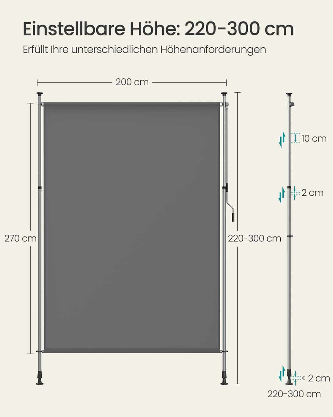 Senkrechtmarkise höhenverstellbar 200 x (220-300) cm anthrazitgrau Senkrechtmarkise höhenverstellbar 200 x (220-300) cm anthrazitgrau