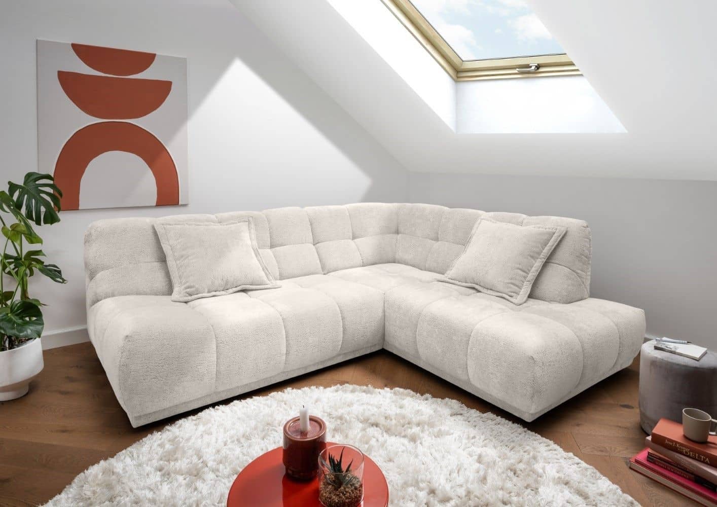 Sofa Italia von Benformato mit Ottomane und Wellenfederung Sofa Italia von Benformato mit Ottomane und Wellenfederung