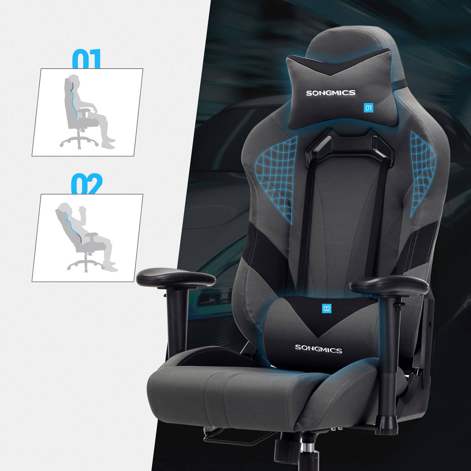 Gamingstuhl mit Lendenkissen Grau-B34RCG13G Gamingstuhl mit Lendenkissen Grau-B34RCG13G