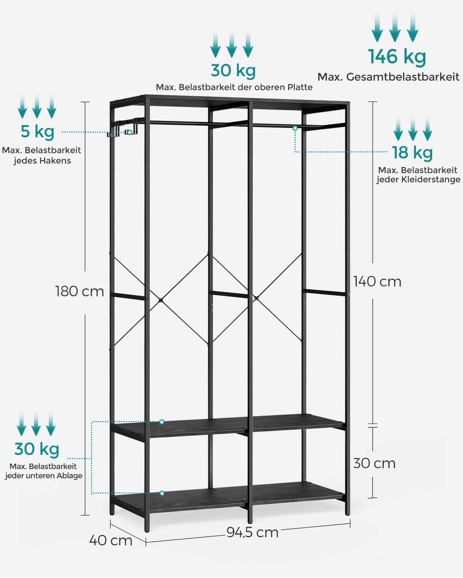 Kleiderschrank offen mit Kleiderstange ebenholzschwarz Kleiderschrank offen mit Kleiderstange ebenholzschwarz