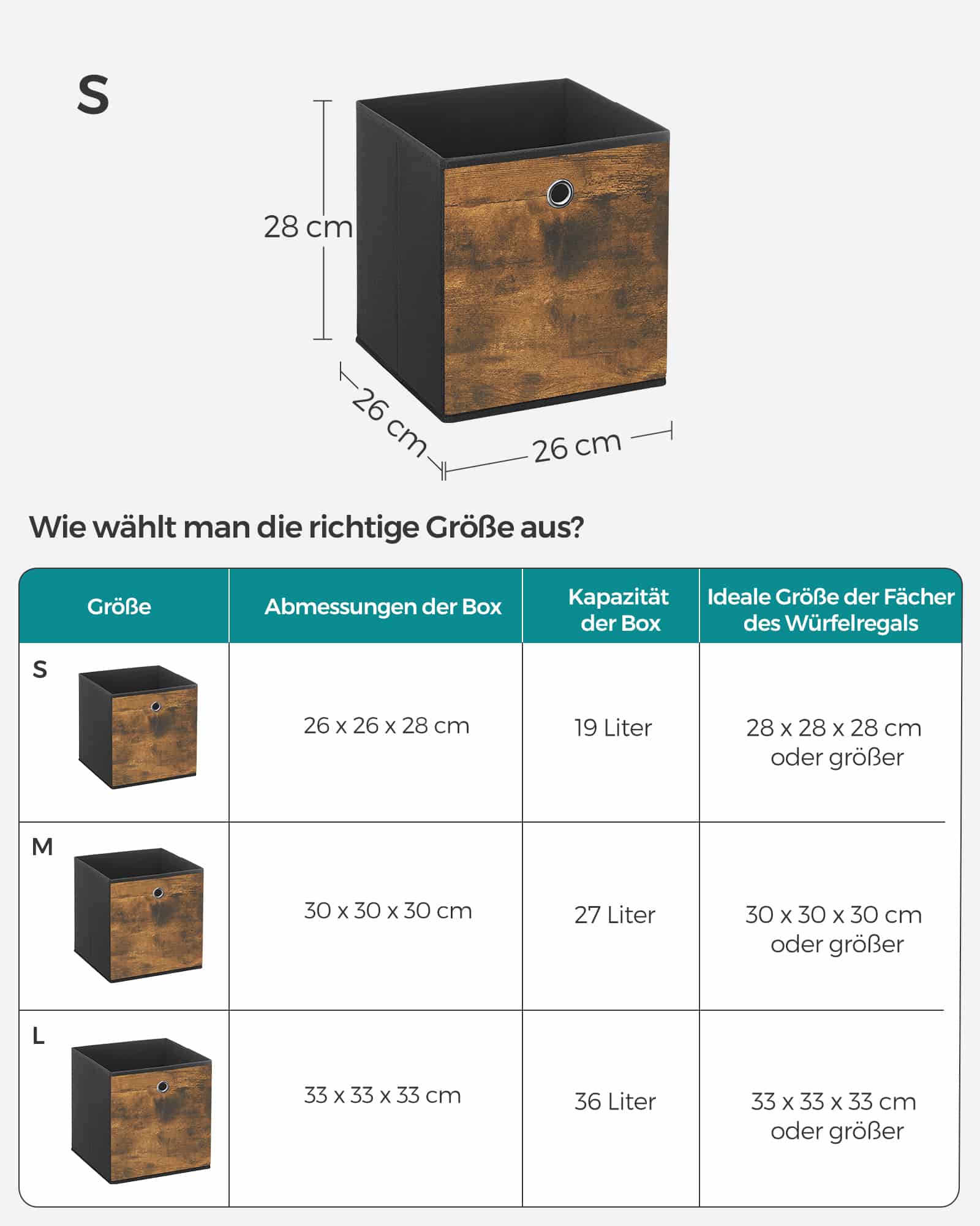 Aufbewahrungsbox 6er Set faltbar 26 x 26 x 28 cm-RFB126B01