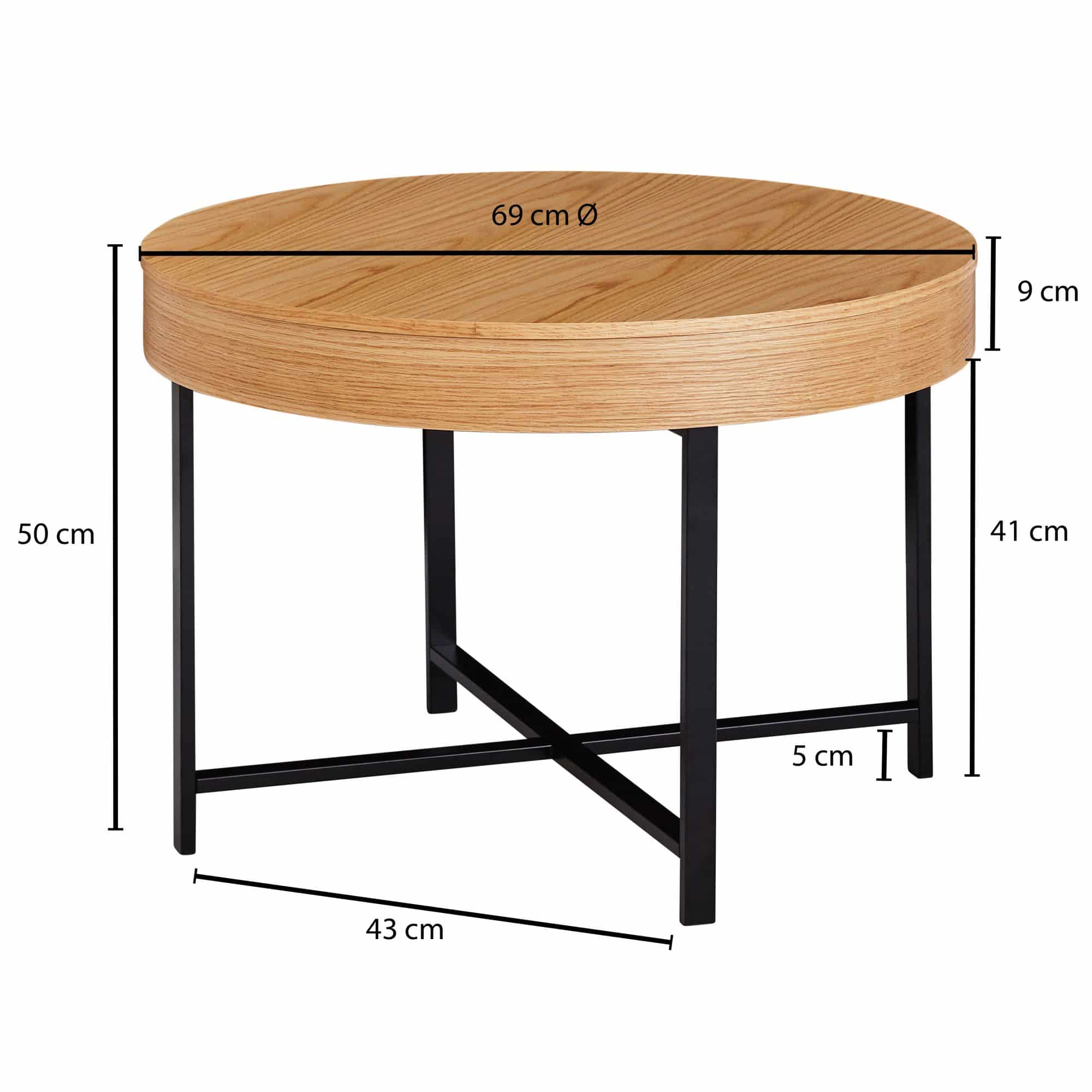 52193-WOHNLING-Couchtisch-Rund-WL5-978-Holz-Metall-Hellbraun-69x49x69cm-Tabletttisch-Beistelltisch-mit-Deckelplatte-Sofatisch-Retro-mit-Stauraum-Deko-Wohnzimmertisch-Natur-Loung_3 Design Couchtisch Rund Ø 69 cm mit Eichen Optik Tisch mit Stauraum