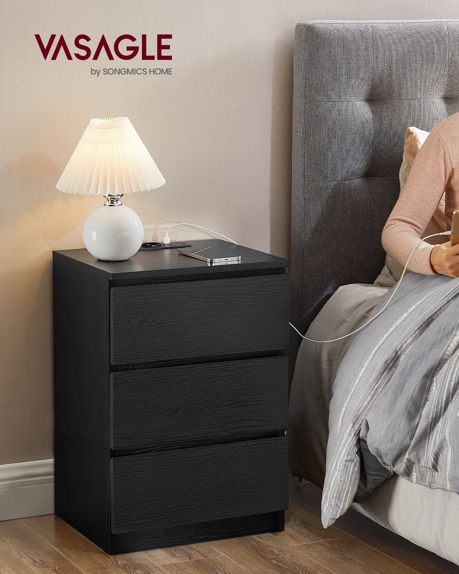 Beistelltisch 3 Schubladen modern ebenholzschwarz Beistelltisch 3 Schubladen modern ebenholzschwarz