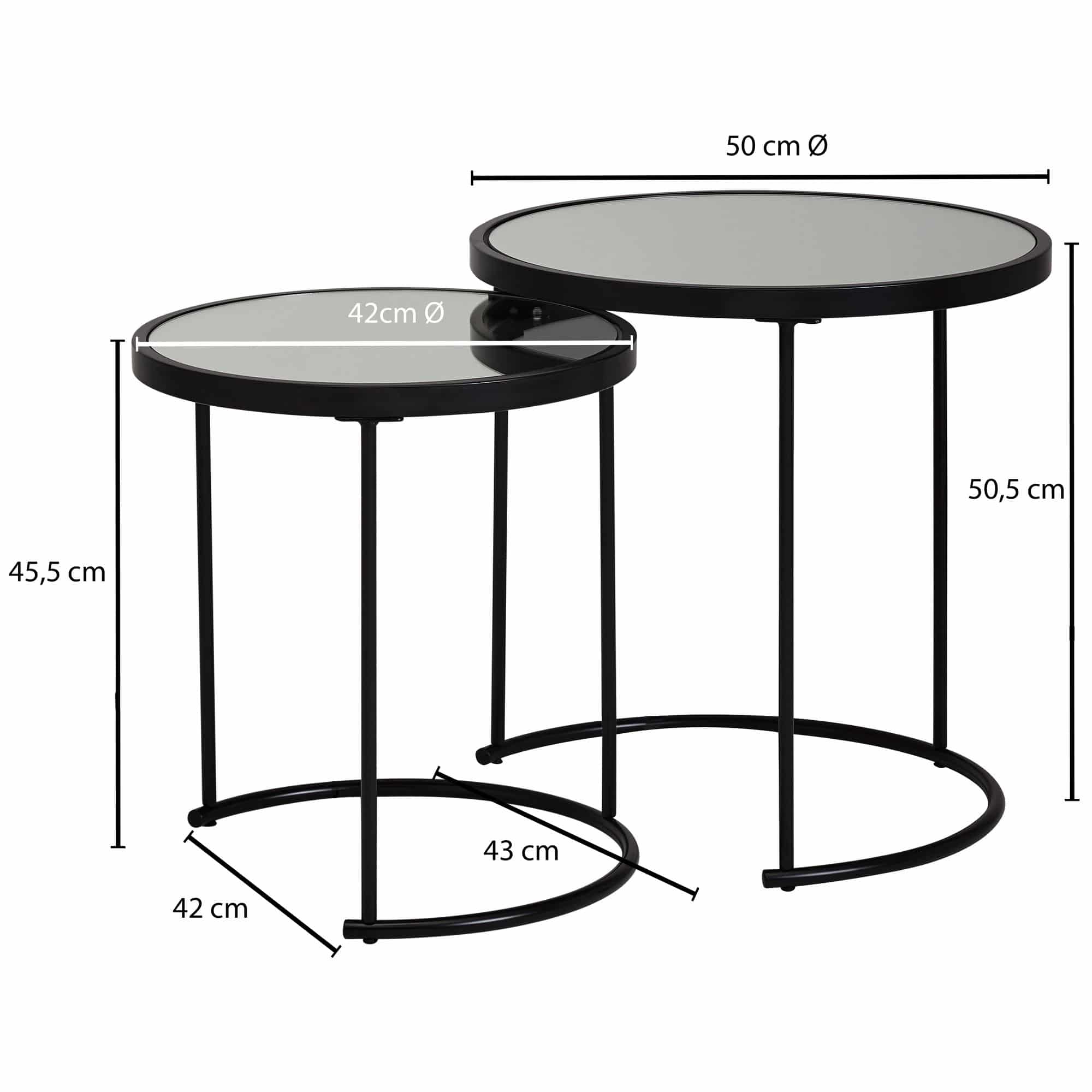 52204-Wohnling-Design-Beistelltisch-Rund-50-42-cm-2-teilig Design Beistelltisch Rund Ø 50/42 cm - 2 teilig Schwarz mit Spiegel Glas