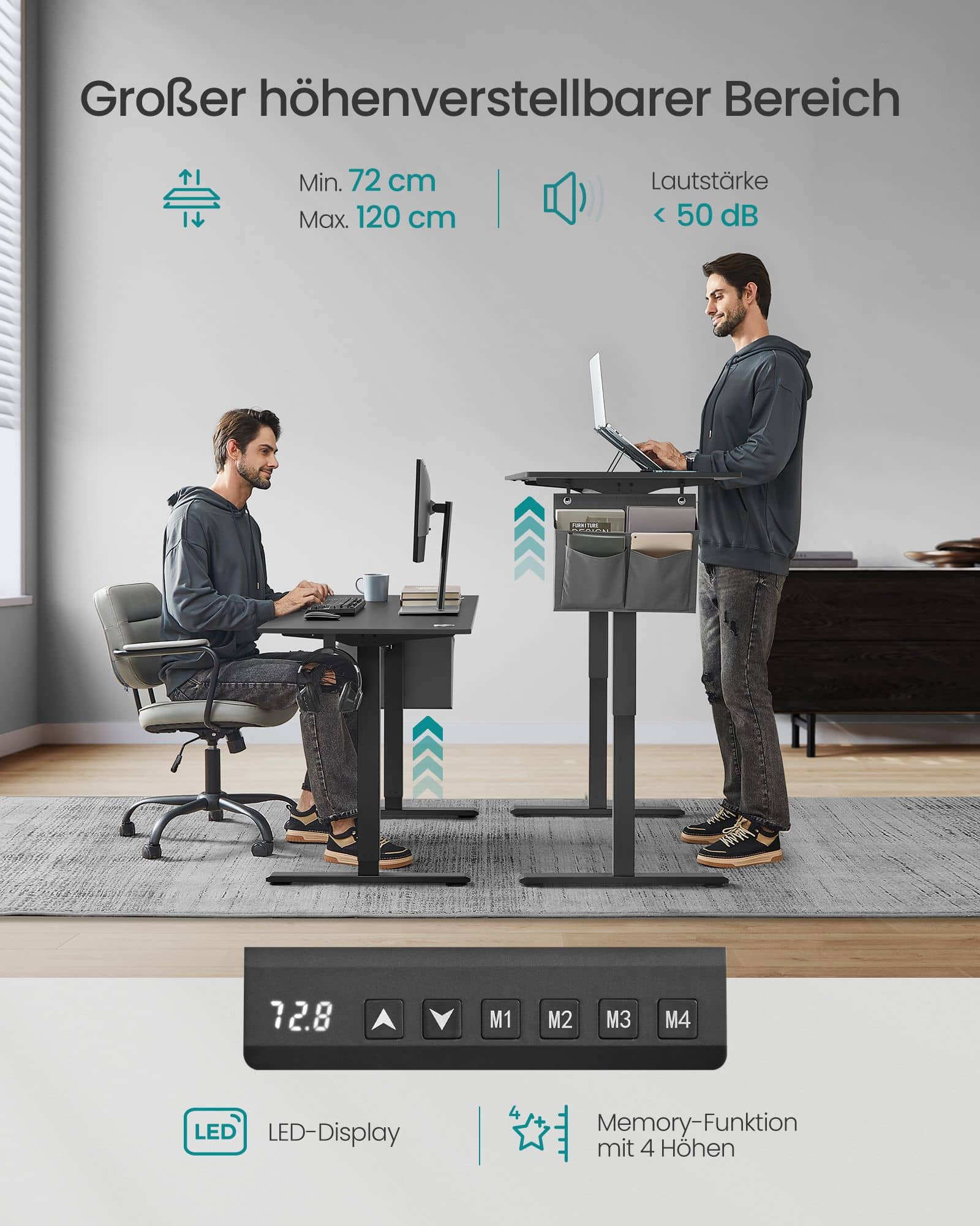 Höhenverstellbarer Schreibtisch elektrisch 60 x 140 x (72-120) cm