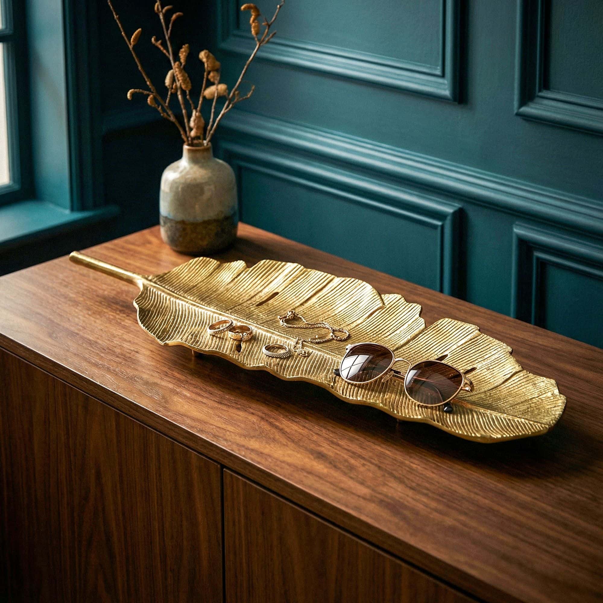 Dekoschale Blatt Aluminium Gold Schale 60cm - Design Tischdeko Metall Wohnzimmer - Alu Wohnaccessoire Modern - Metallschale Dekoration - Aluschale lang Handmade Dekoschale Blatt Aluminium Gold Schale 60cm - Design Tischdeko Metall Wohnzimmer - Alu Wohnaccessoire Modern - Metallschale Dekoration - Aluschale lang Handmade