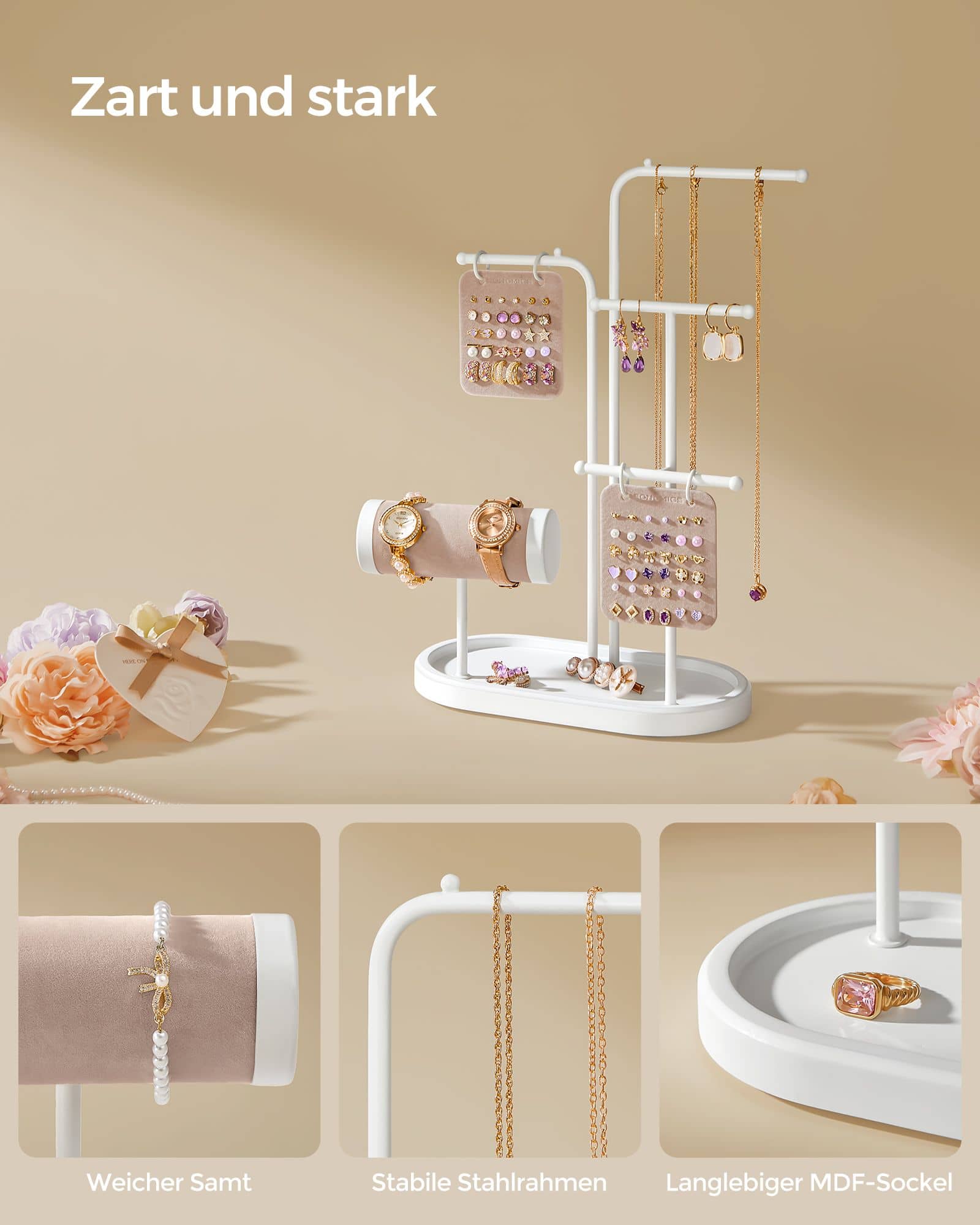 Schmuckständer mit 4 Hängestangen aus Metall wolkenweiß Schmuckständer mit 4 Hängestangen aus Metall wolkenweiß