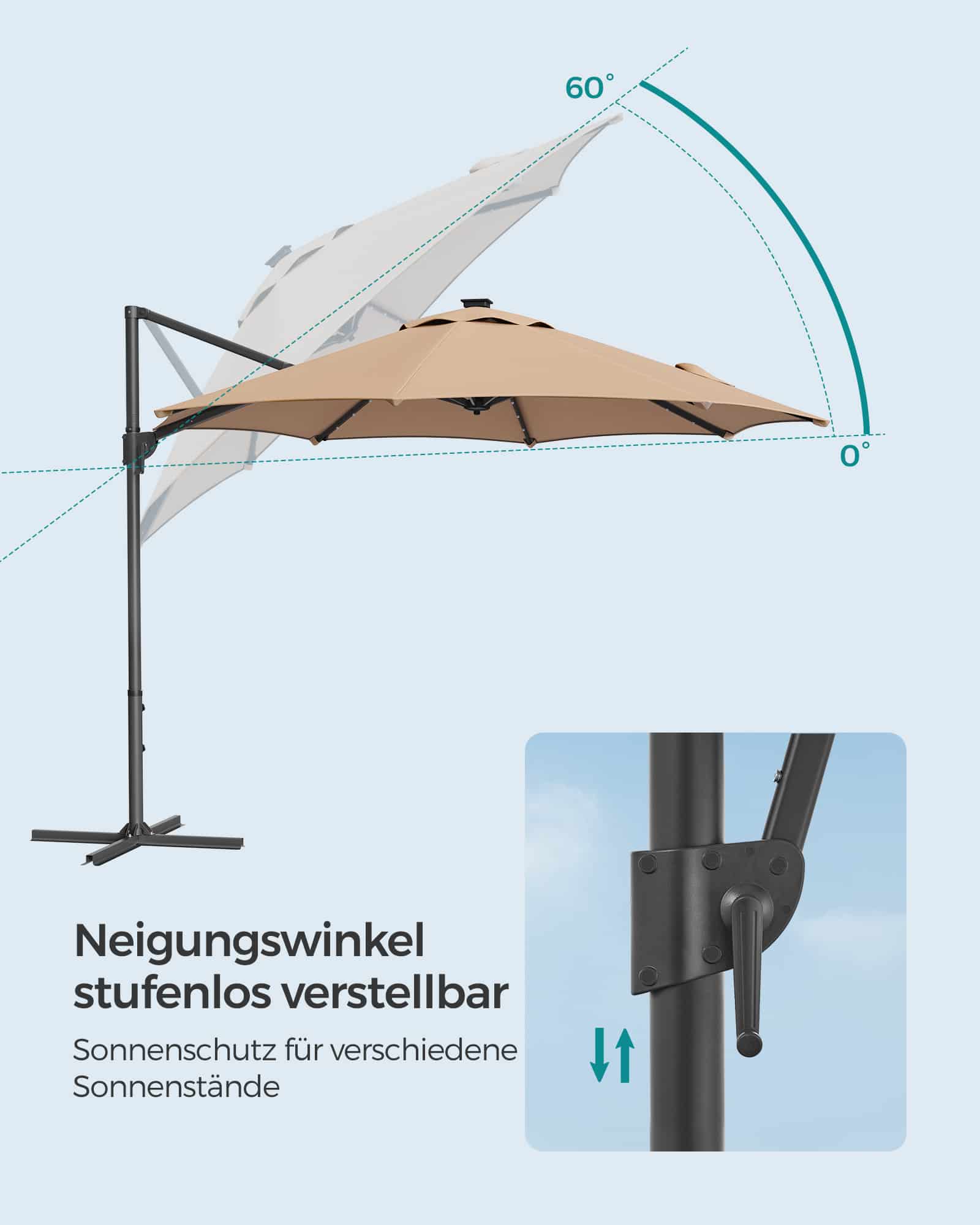 Ampelschirm drehbar mit Kurbel kamelbraun