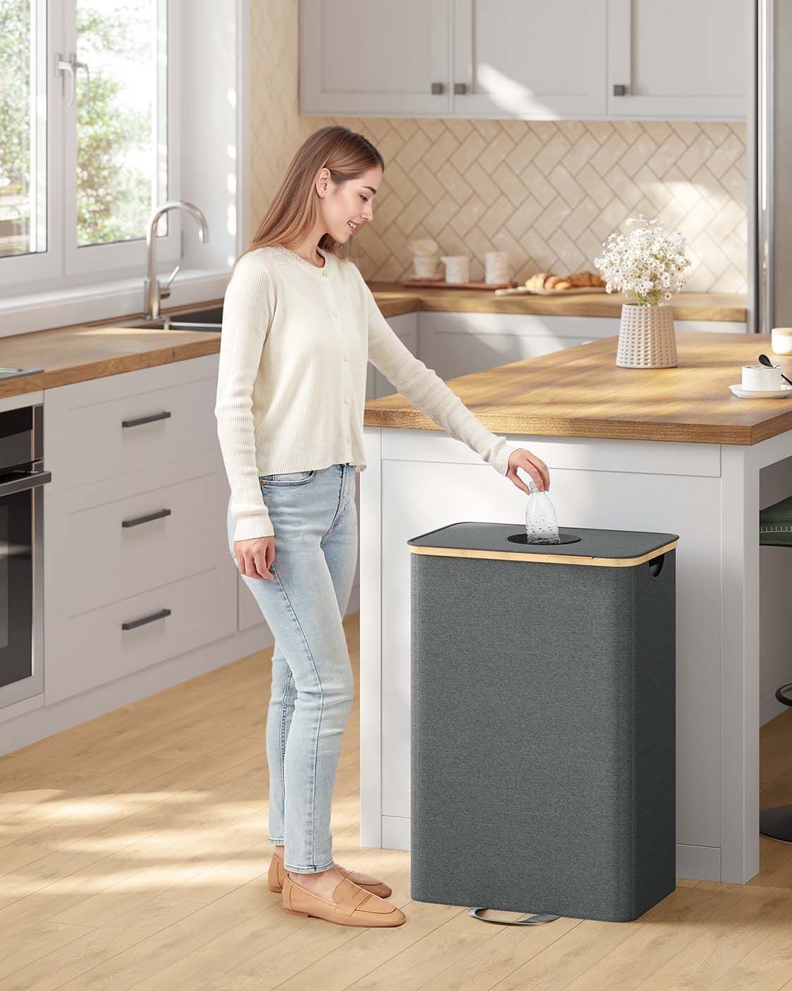 Pfandflaschen-Sammelbehälter 95 L schiefergrau-naturbeige