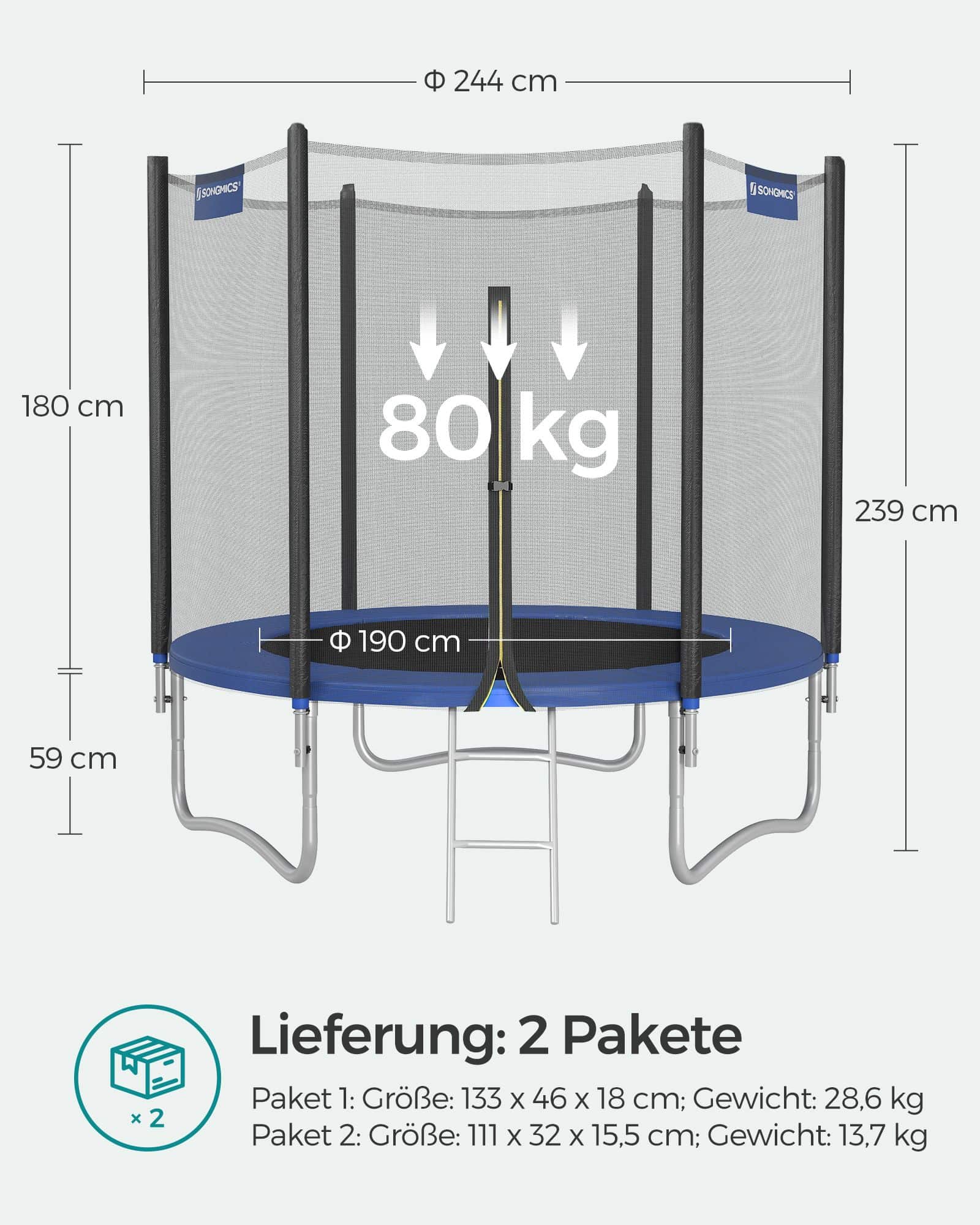 Trampolin 244 cm Schwarz-Blau-STR8FT Trampolin 244 cm Schwarz-Blau-STR8FT