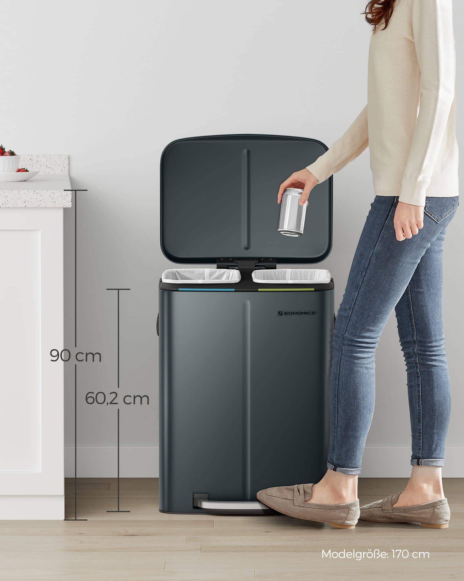 Mülleimer Küche 2 x 20 L mit Softclose-Deckel grüngrau-LTB40G02 Mülleimer Küche 2 x 20 L mit Softclose-Deckel grüngrau-LTB40G02