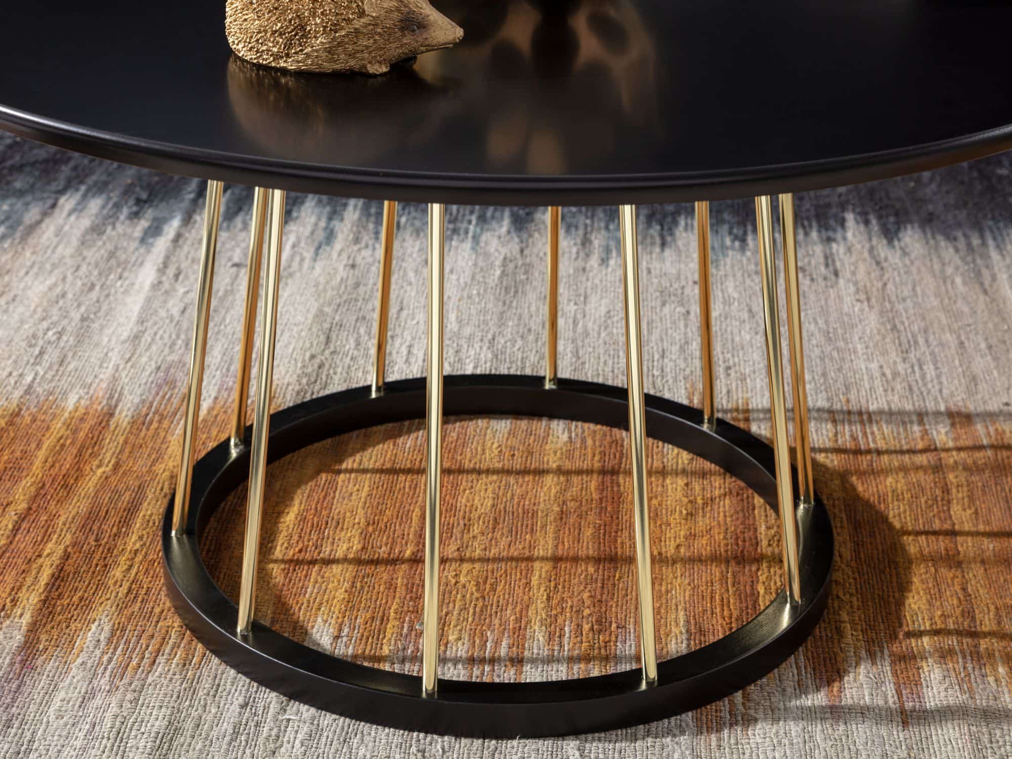 Couchtisch Rund 80x80x42 cm Schwarz Gold Sofatisch Metall Modern