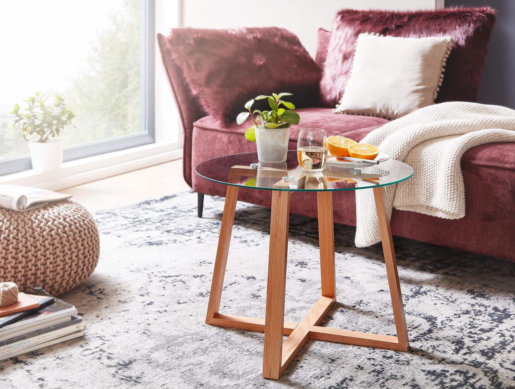 64442-Wohnling-Couchtisch-mit-Glasplatte-rund-58x46-5-cm-WL6-494-WL6-494_5 Couchtisch 58x58x47 cm Sofatisch Eiche Massivholz / Glas Rund
