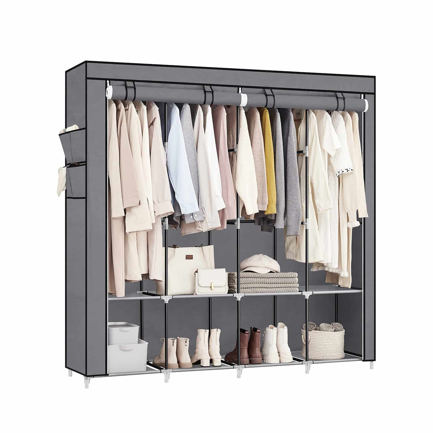 Stoffschrank mit 4 Kleiderstangen und 4 Seitentaschen-RYG094G02 Stoffschrank mit 4 Kleiderstangen und 4 Seitentaschen-RYG094G02