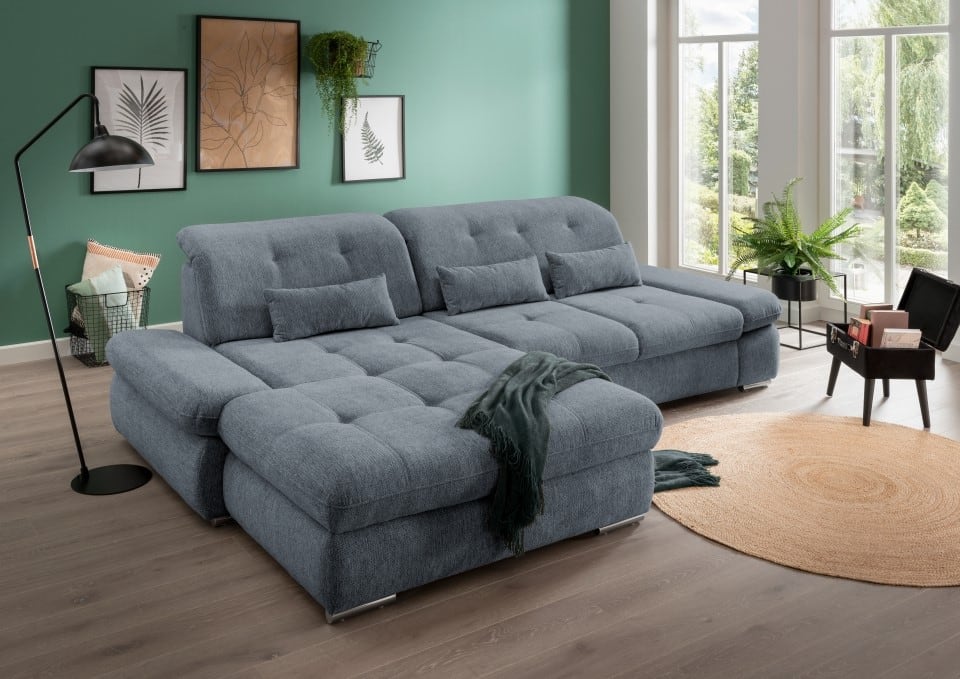 Multifunktionales Ecksofa Dalida mit Schlaffunktion, Sitztiefenverstellung und verstellbaren Kopfteilen von Benformato