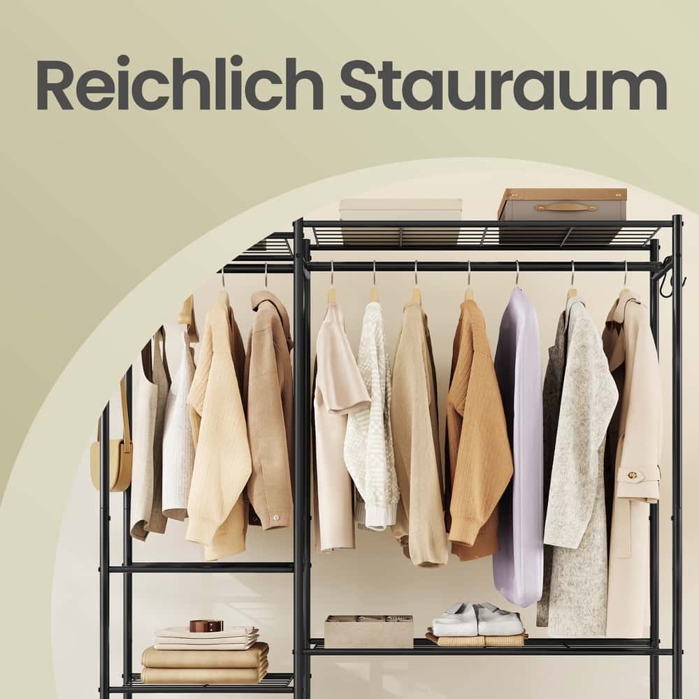 Garderobenständer mit Metallrahmen, offener Kleiderschrank, 10 Ablagen Garderobenständer mit Metallrahmen, offener Kleiderschrank, 10 Ablagen