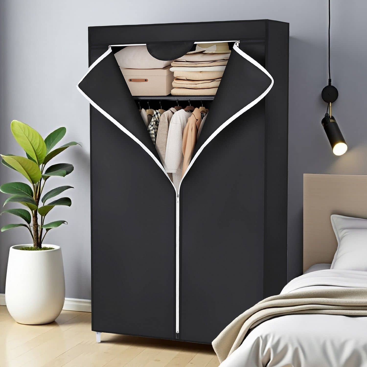 Stoffschrank 160 x 75 cm Schwarz Stoffschrank 160 x 75 cm Schwarz