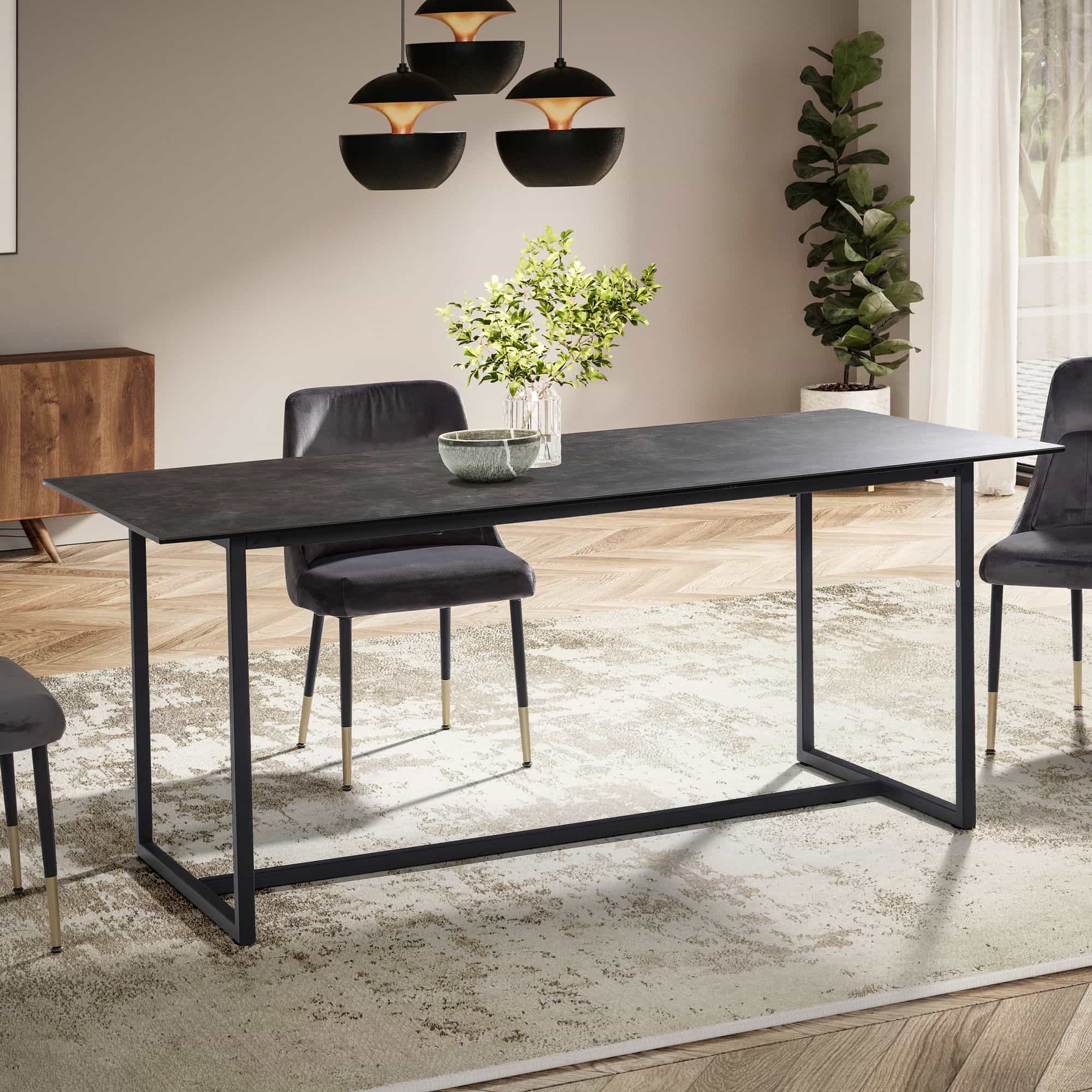 Esszimmertisch 180x90x76 cm Glas Keramik Esstisch Schwarz Esszimmertisch 180x90x76 cm Glas Keramik Esstisch Schwarz