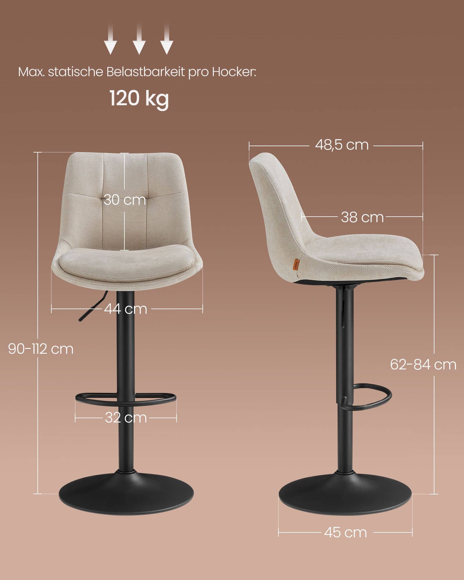 Barstühle höhenverstellbar mit Rückenlehne und Fußstütze cremeweiß Barstühle höhenverstellbar mit Rückenlehne und Fußstütze cremeweiß