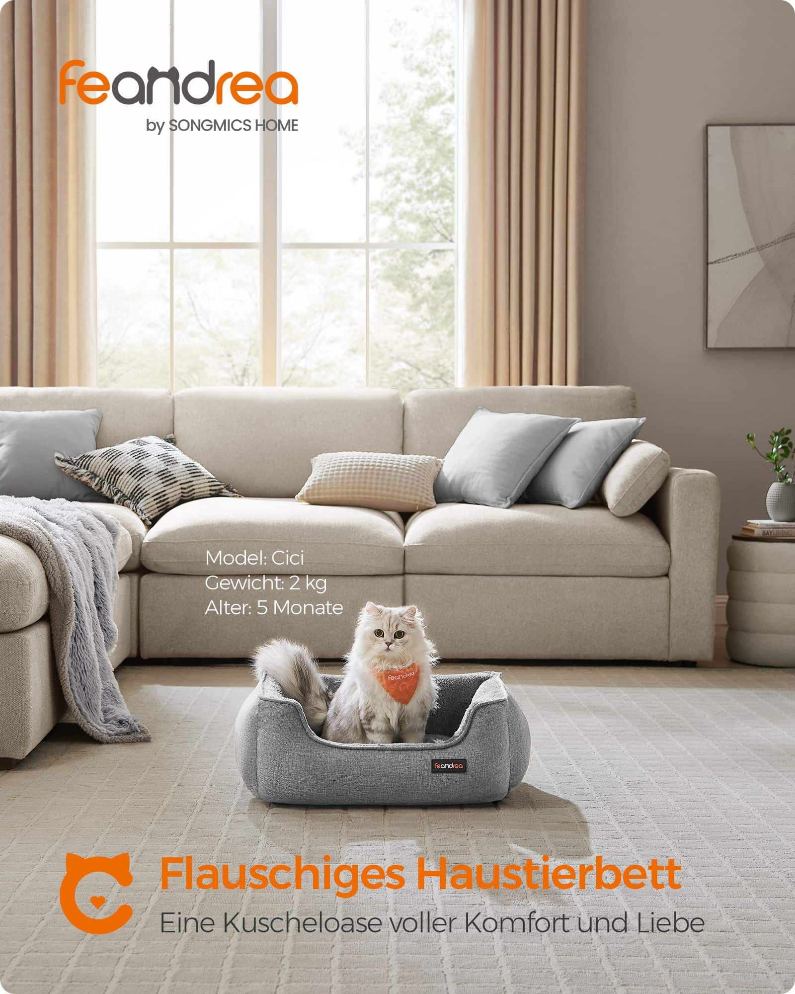 Hundebett mit abnehmbarem und waschbarem Bezug hellgrau-PGW009G02 Hundebett mit abnehmbarem und waschbarem Bezug hellgrau-PGW009G02