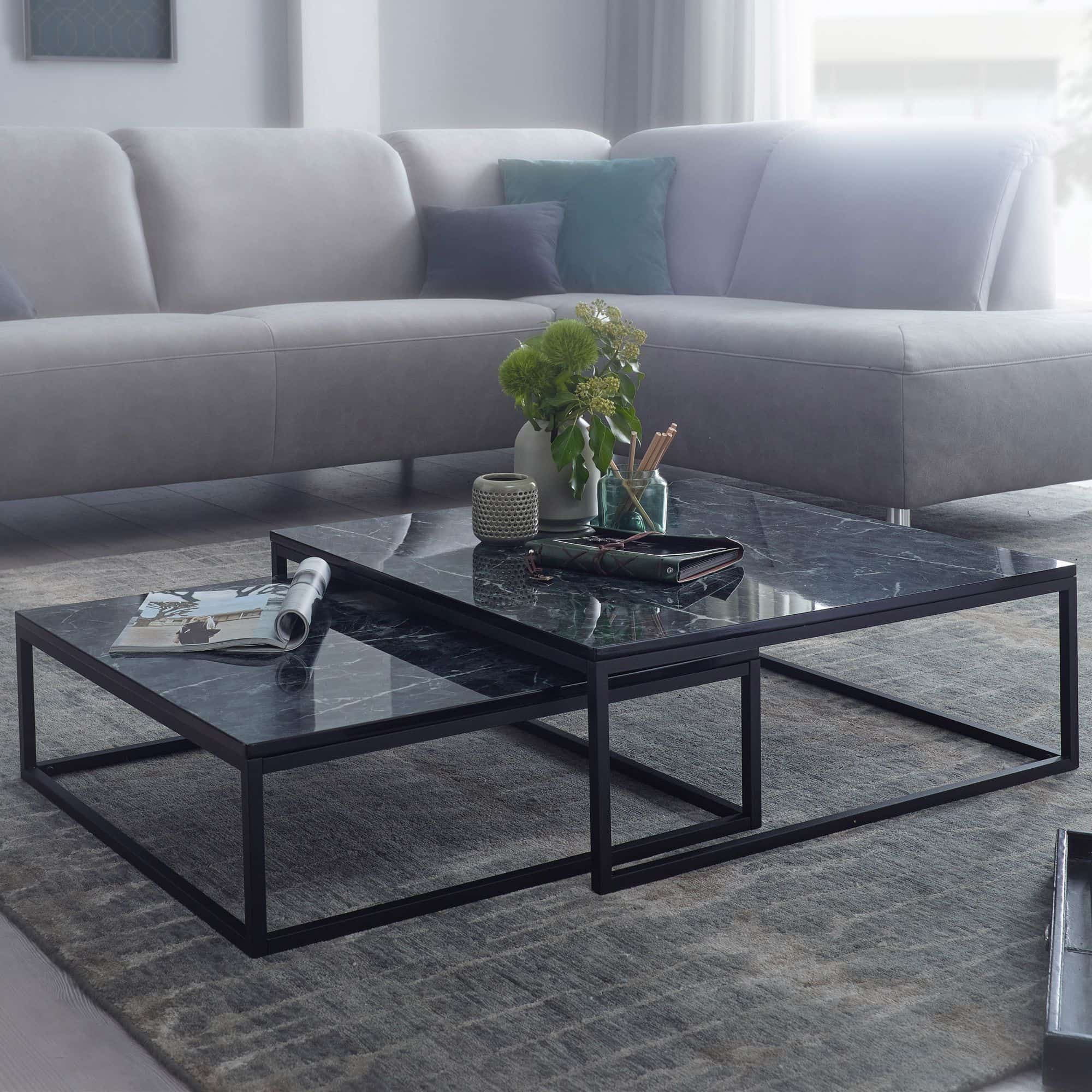 57298-Wohnling-Couchtisch-2er-Set-Marmoroptik-WL6-235-WL6-235_7 Design Couchtisch 2er Set Schwarz Marmor Optik Eckig