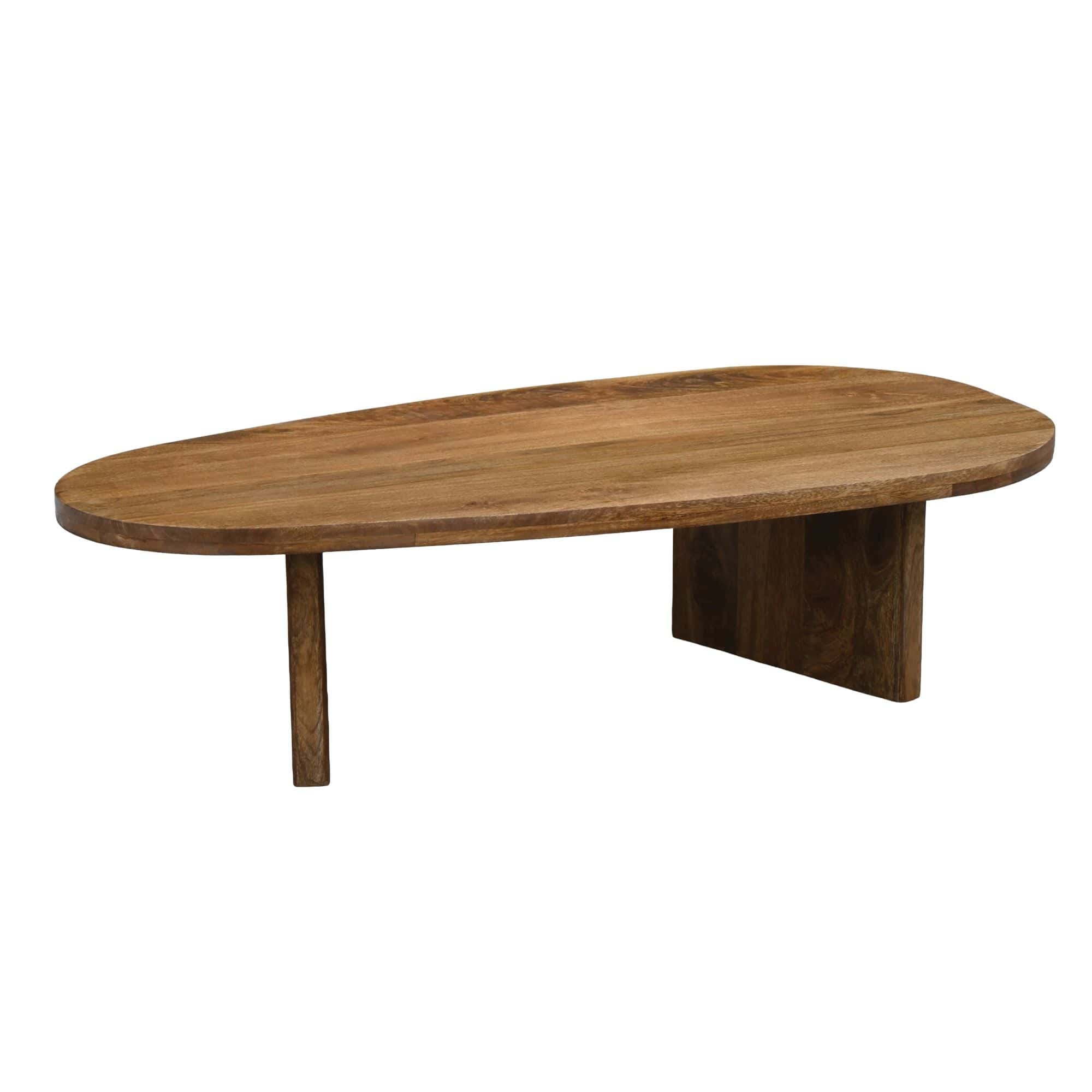 Couchtisch Mango Massivholz oval 120cm - Handgefertigter Wohnzimmertisch im modernen Design mit abgerundeter Form - Flacher Beistelltisch Sofatisch aus Echtholz Handmade