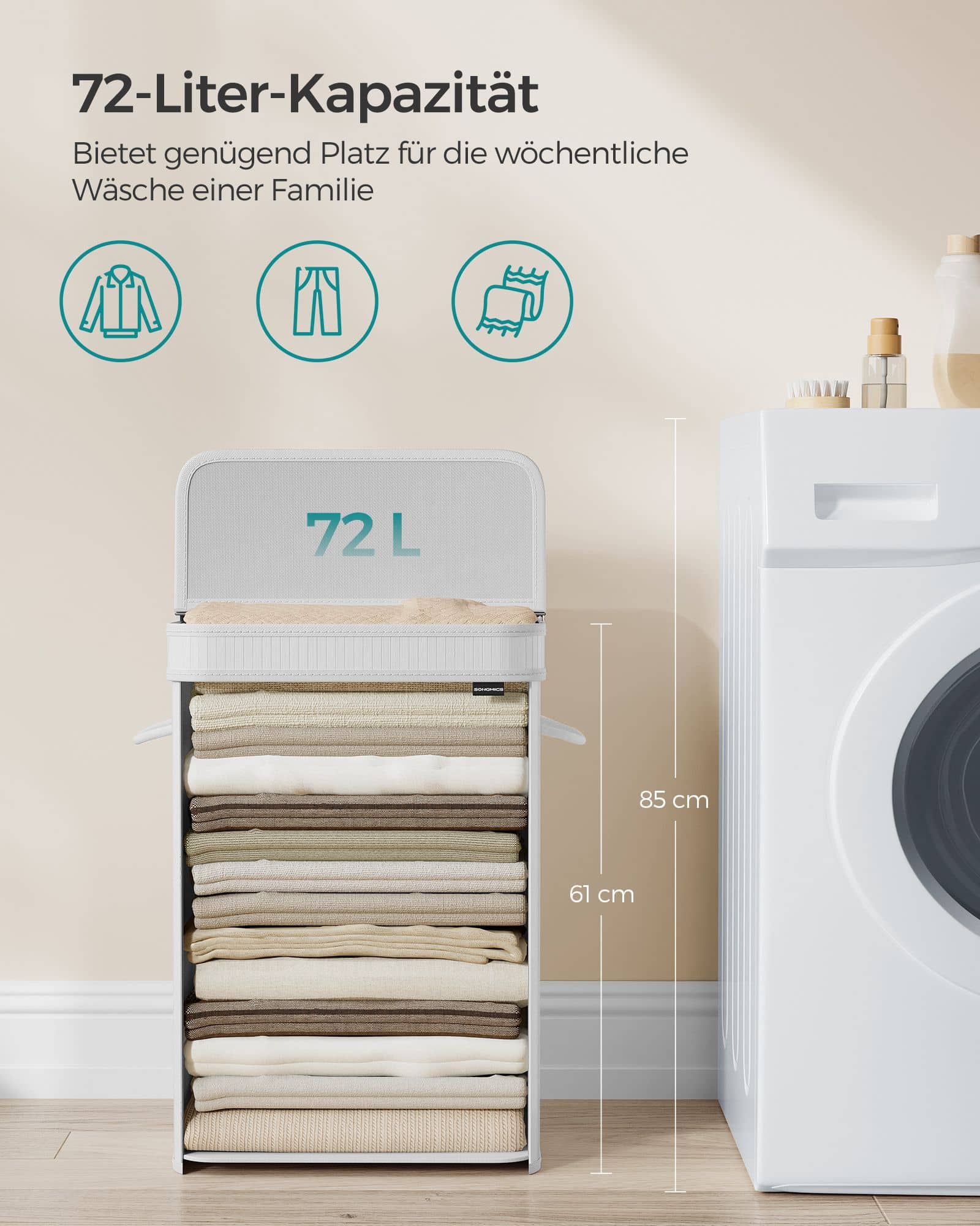 Wäschekorb mit Deckel aus Bambus 72 Liter wolkenweiß Wäschekorb mit Deckel aus Bambus 72 Liter wolkenweiß