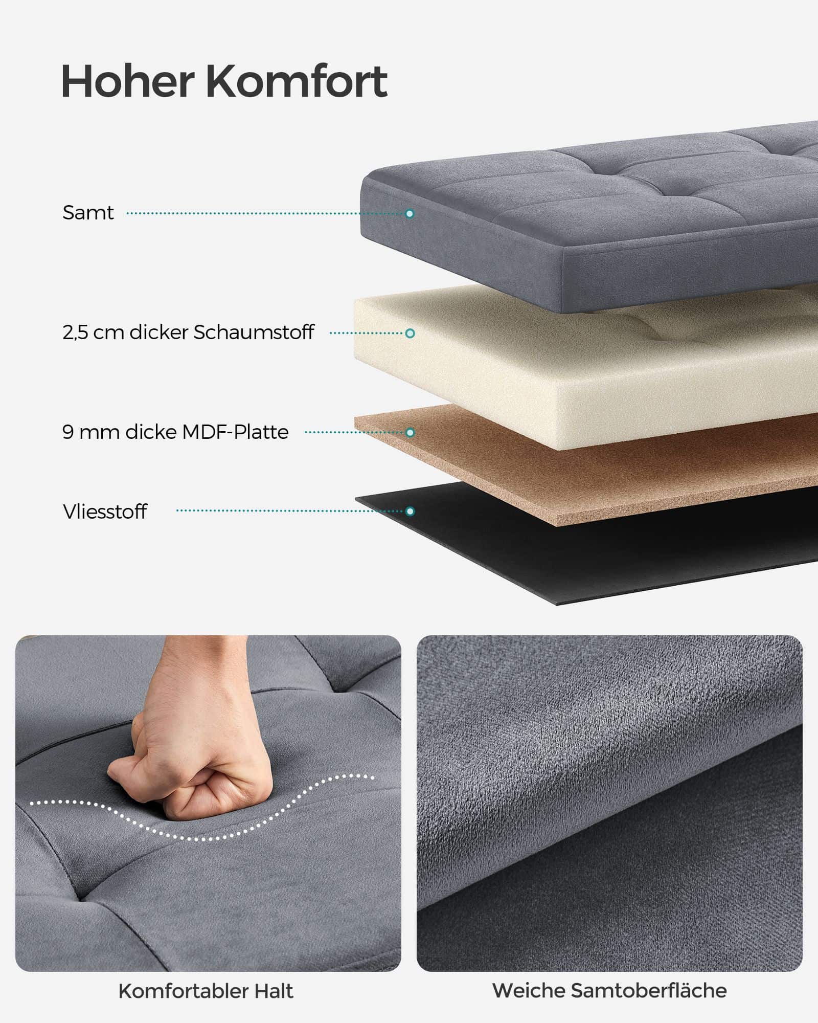 Sitzbank mit Stauraum aus Samt für Wohnzimmer schiefergrau Sitzbank mit Stauraum aus Samt für Wohnzimmer schiefergrau