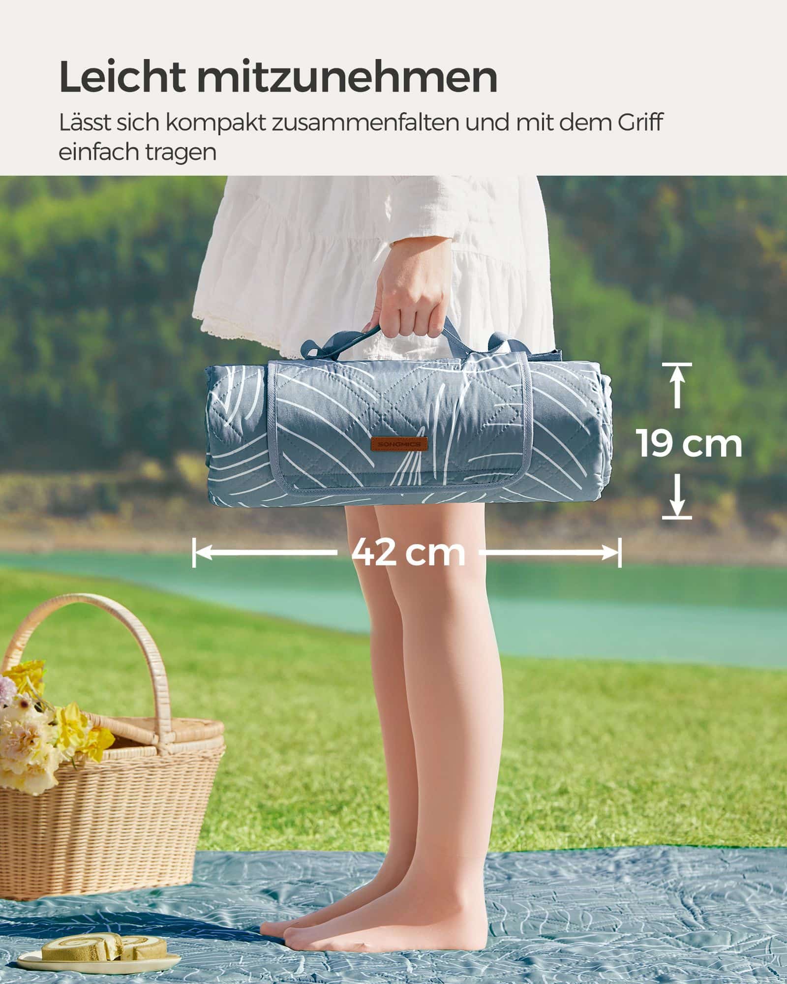 Picknickdecke 300 x 200 cm maschinenwaschbar und faltbar blau-GCM310Q03