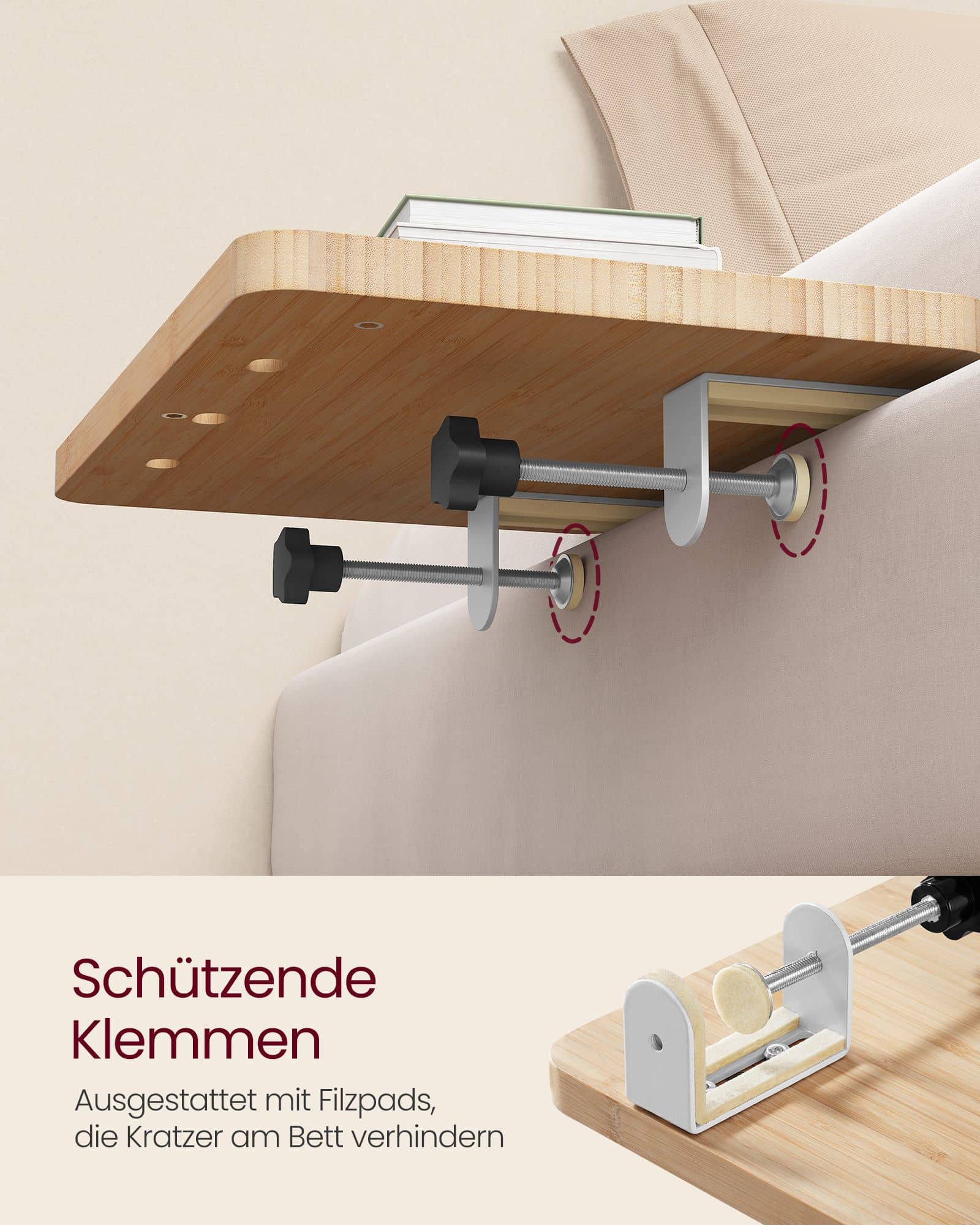 Nachttisch zum Einhängen mit Getränkehalter naturbeige Nachttisch zum Einhängen mit Getränkehalter naturbeige