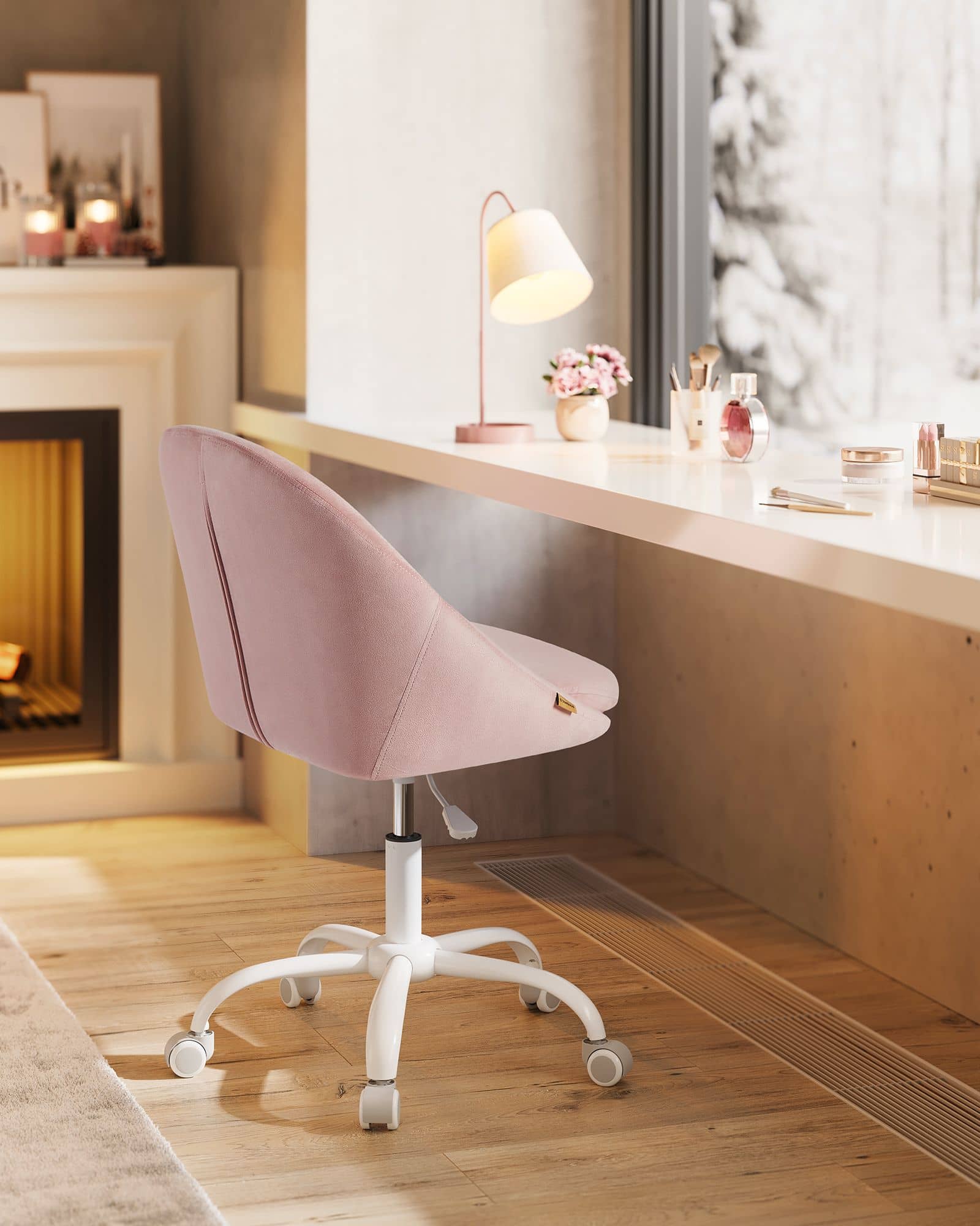 Bürostuhl aus Samt höhenverstellbar und pastellrosa-OBG020R02 Bürostuhl aus Samt höhenverstellbar und pastellrosa-OBG020R02