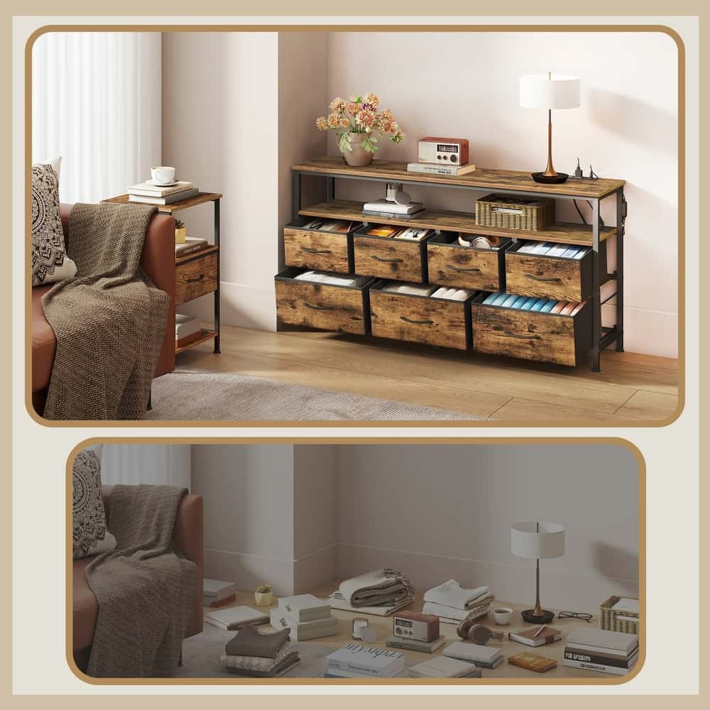 Kommode mit LED-Beleuchtung, Sideboard, Schubladenschrank für Wohnzimmer