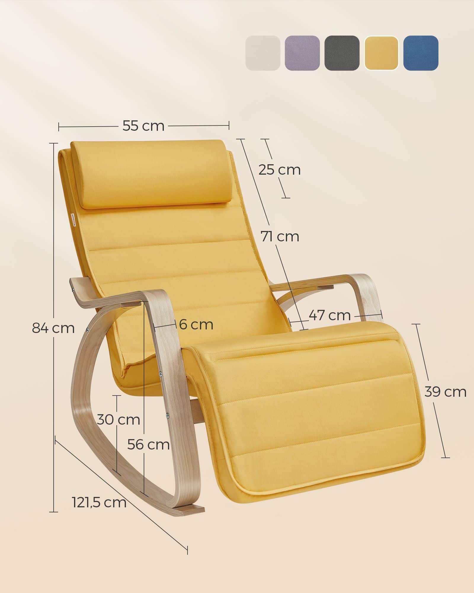 Schaukelstuhl mit 5-stufig verstellbarer Fußstütze, Schaukelsessel mit Armlehnen aus Birkenholz, für Wohnzimmer Schaukelstuhl mit 5-stufig verstellbarer Fußstütze, Schaukelsessel mit Armlehnen aus Birkenholz, für Wohnzimmer