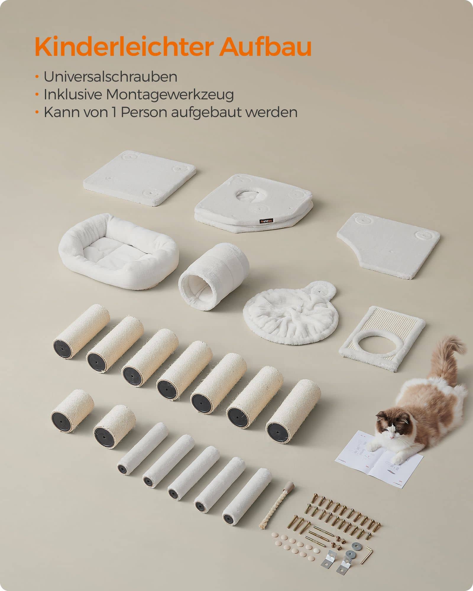 Kratzbaum mit Höhlen 50 x 50 x 141 cm cremeweiß Kratzbaum mit Höhlen 50 x 50 x 141 cm cremeweiß