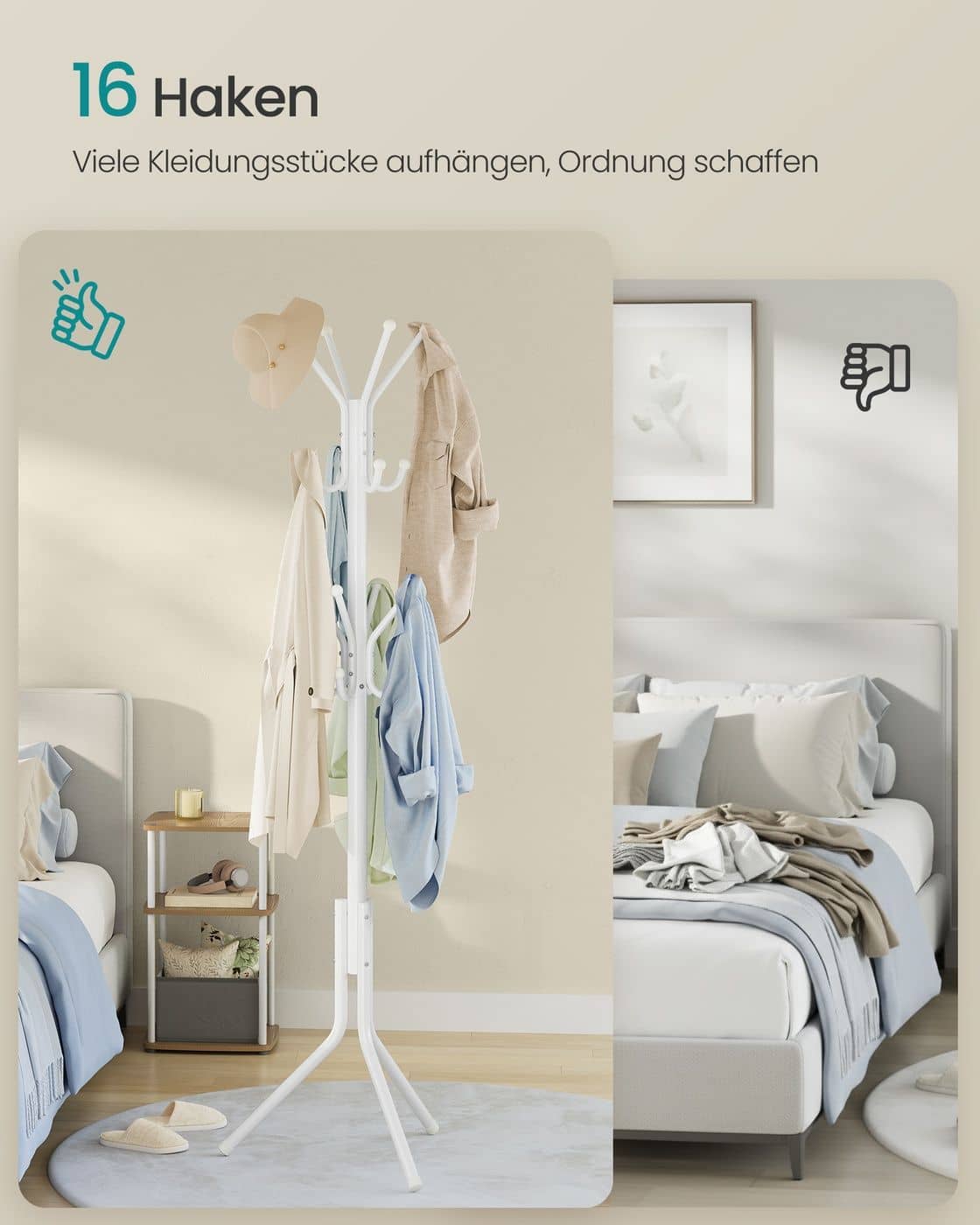 Metall Garderobenständer mit Haken für Kleidung und Accessoires wolkenweiß Metall Garderobenständer mit Haken für Kleidung und Accessoires wolkenweiß