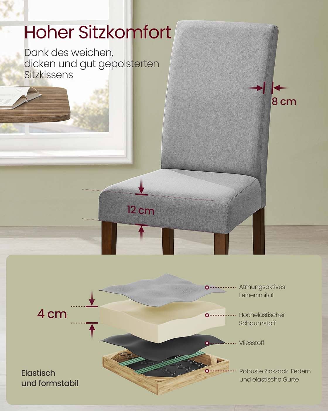 Esszimmerstuhl 2er Set hohe Rückenlehne bequemes Sitzkissen Esszimmerstuhl 2er Set hohe Rückenlehne bequemes Sitzkissen