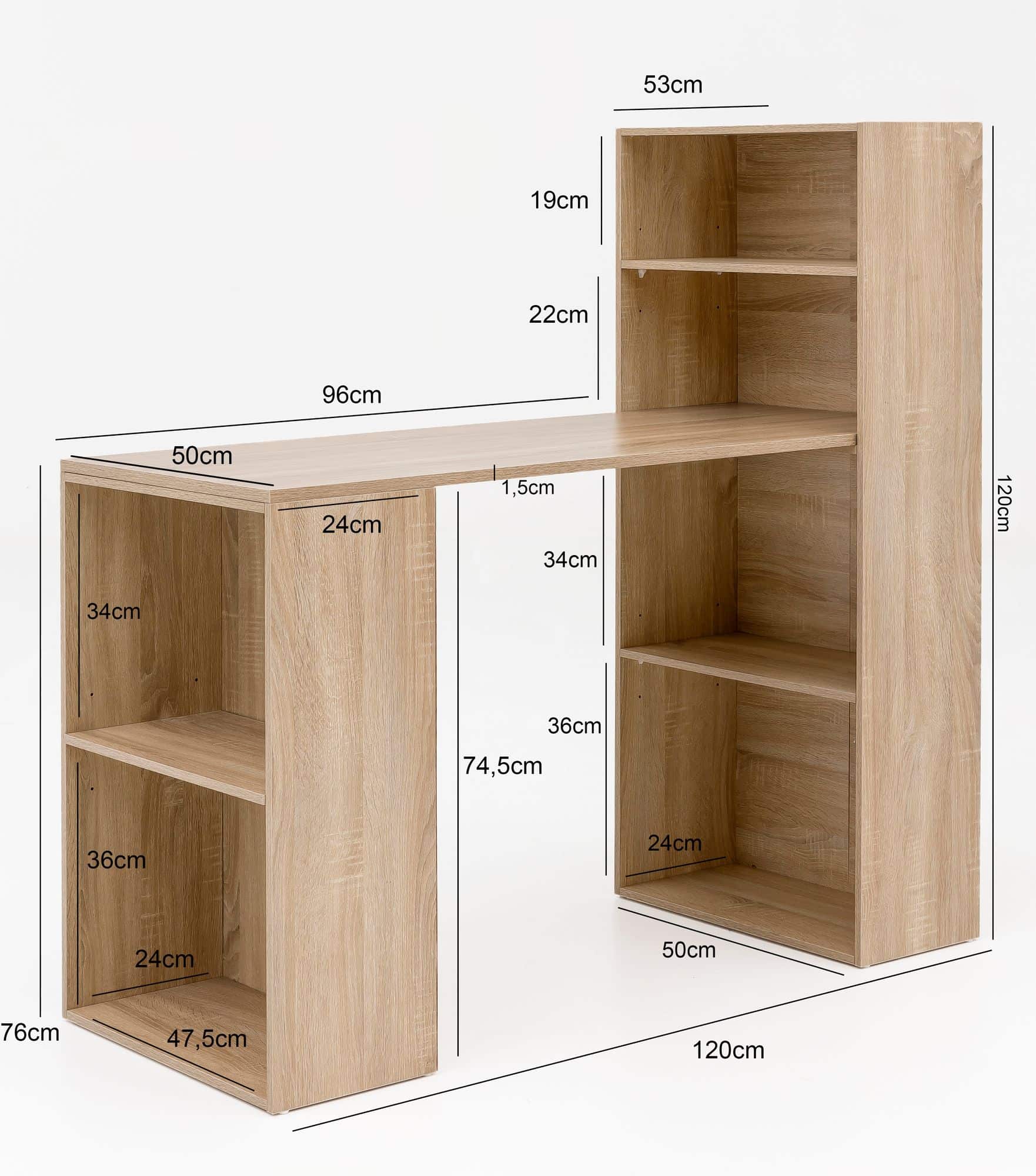Schreibtisch WL5.693 mit Regal 120 x 120 x 53 cm Sonoma Holz Modern Schreibtisch WL5.693 mit Regal 120 x 120 x 53 cm Sonoma Holz Modern