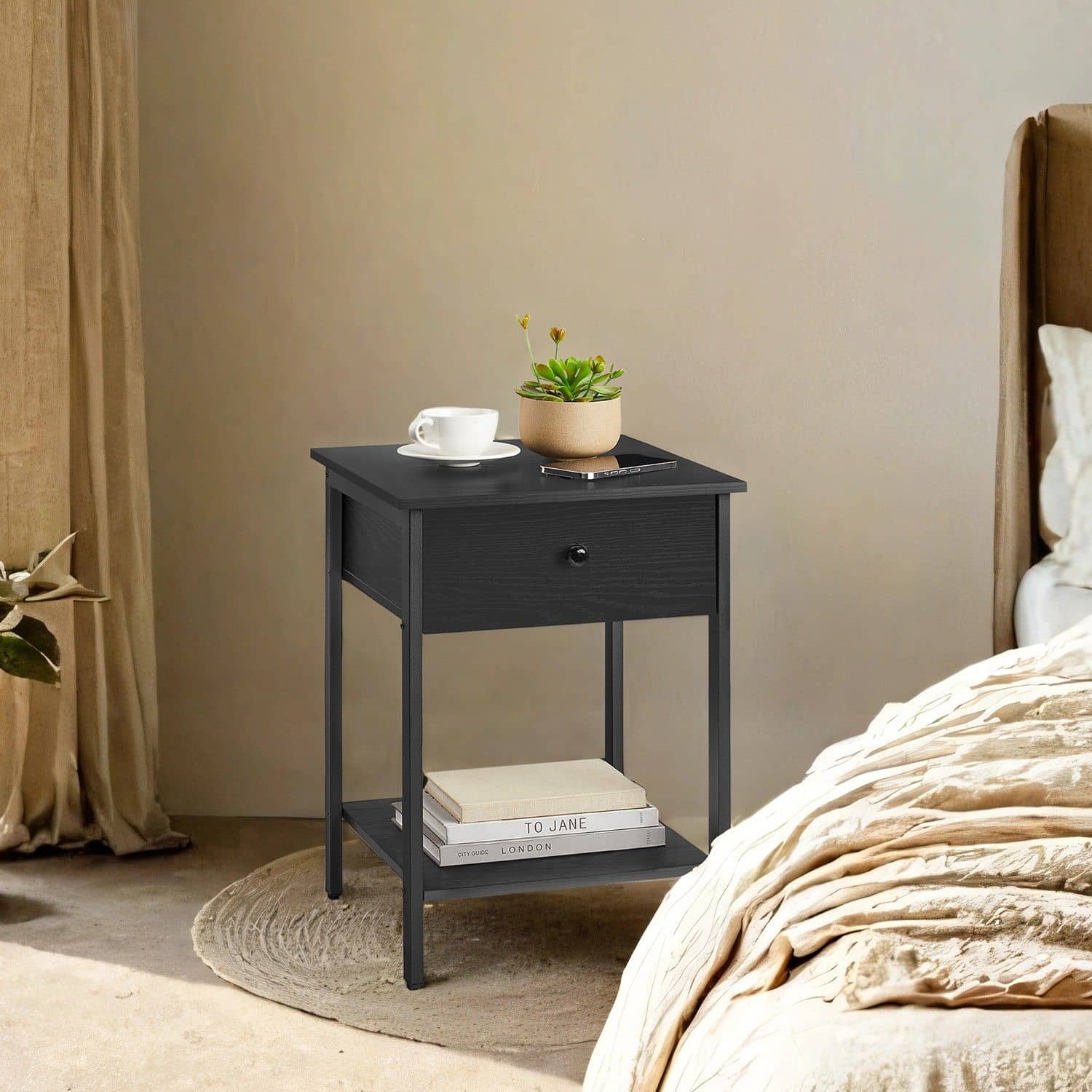 Beistelltisch mit Schublade und Ablage ebenholzschwarz Beistelltisch mit Schublade und Ablage ebenholzschwarz