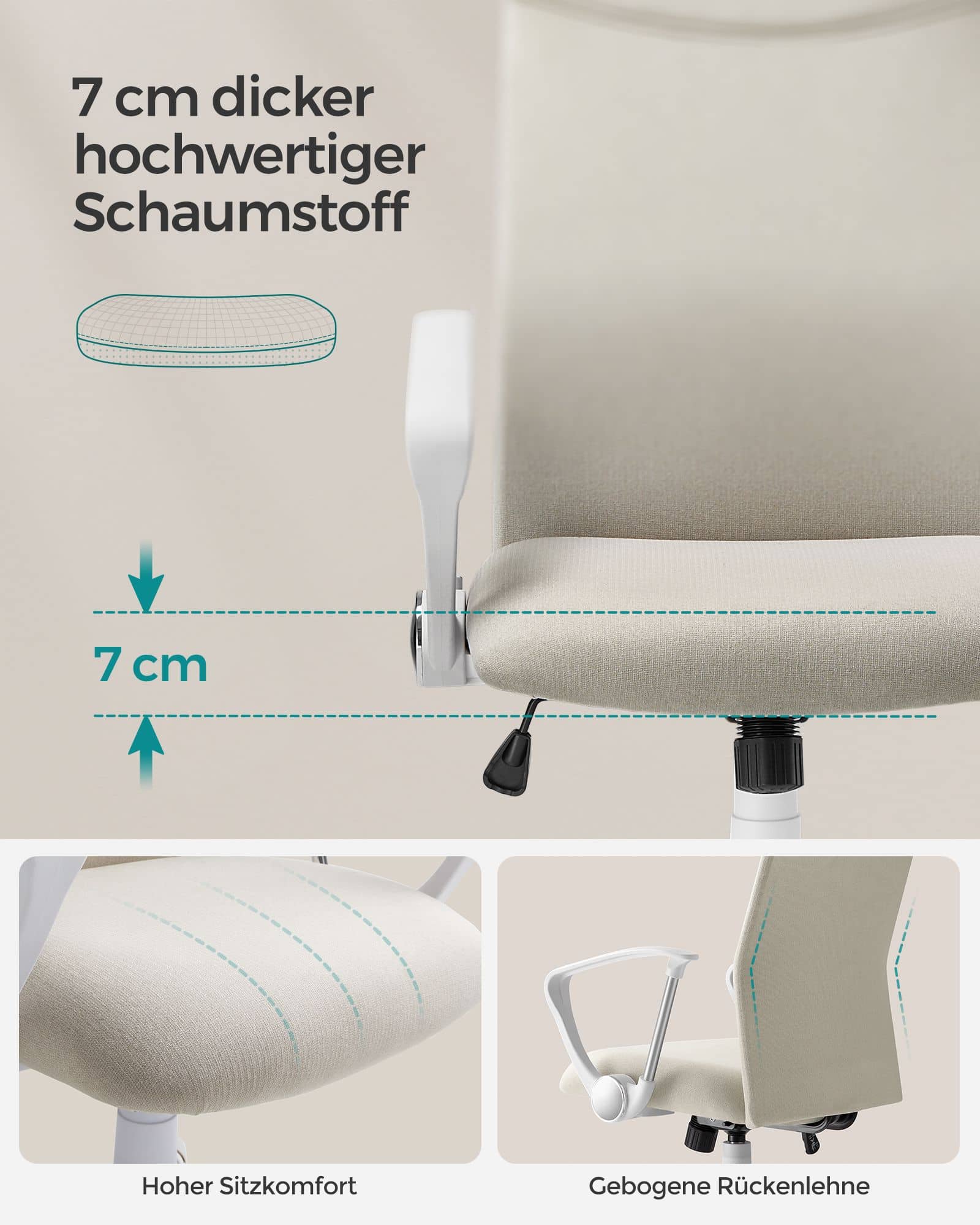 Bürostuhl gepolstert höhenverstellbar und neigbar cappuccinobeige Bürostuhl gepolstert höhenverstellbar und neigbar cappuccinobeige
