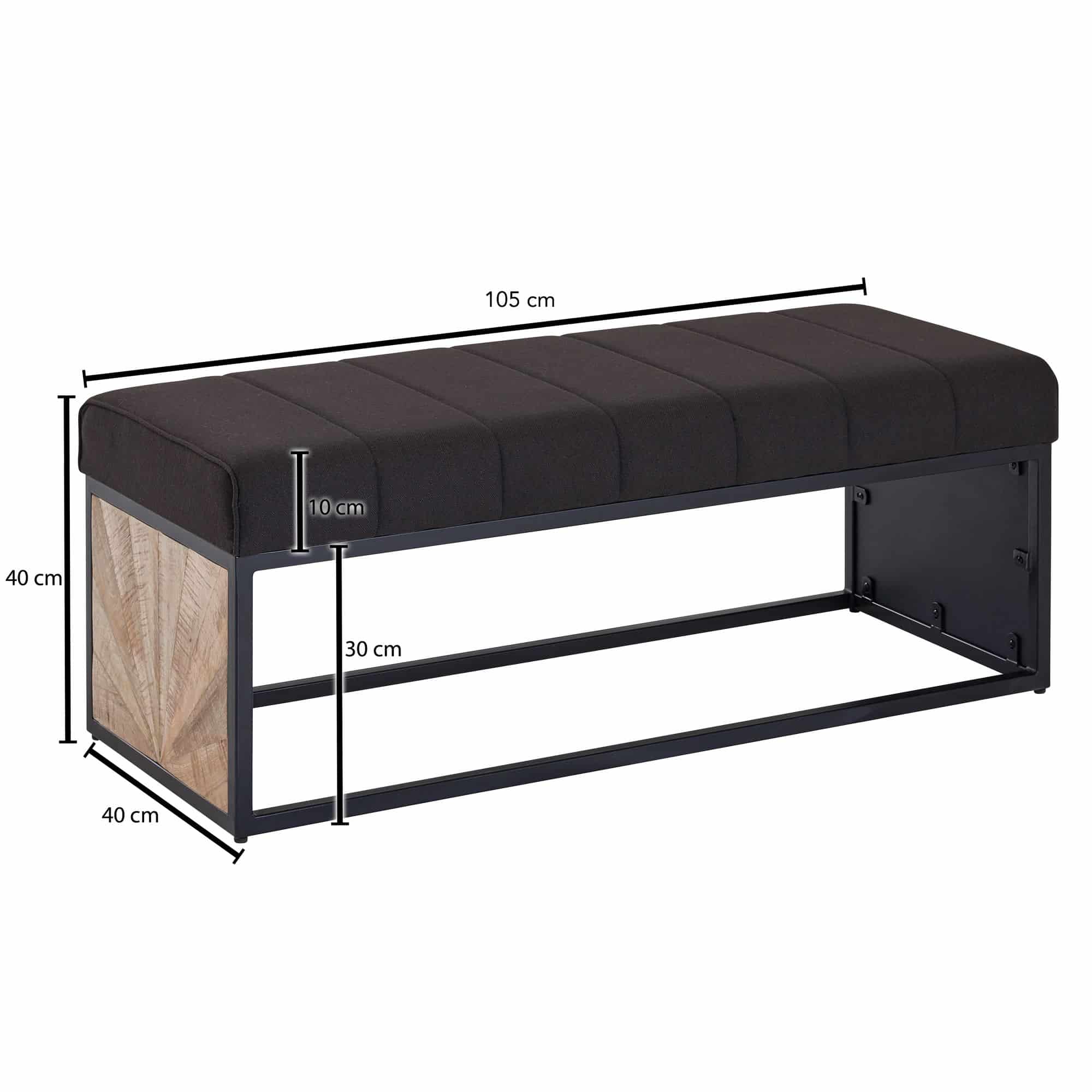 Sitzbank Stoff Schwarz 105x40x40 cm Flur Polsterbank mit Metallgestell Sitzbank Stoff Schwarz 105x40x40 cm Flur Polsterbank mit Metallgestell