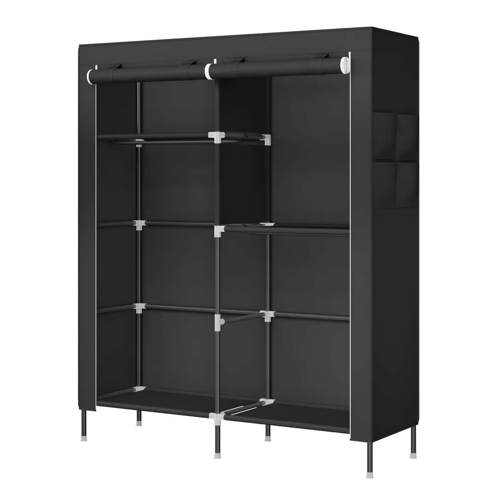 Stoffschrank mit Kleiderstange, Kleiderschrank mit Seitentaschen, Schrank für Schlafzimmer Stoffschrank mit Kleiderstange, Kleiderschrank mit Seitentaschen, Schrank für Schlafzimmer