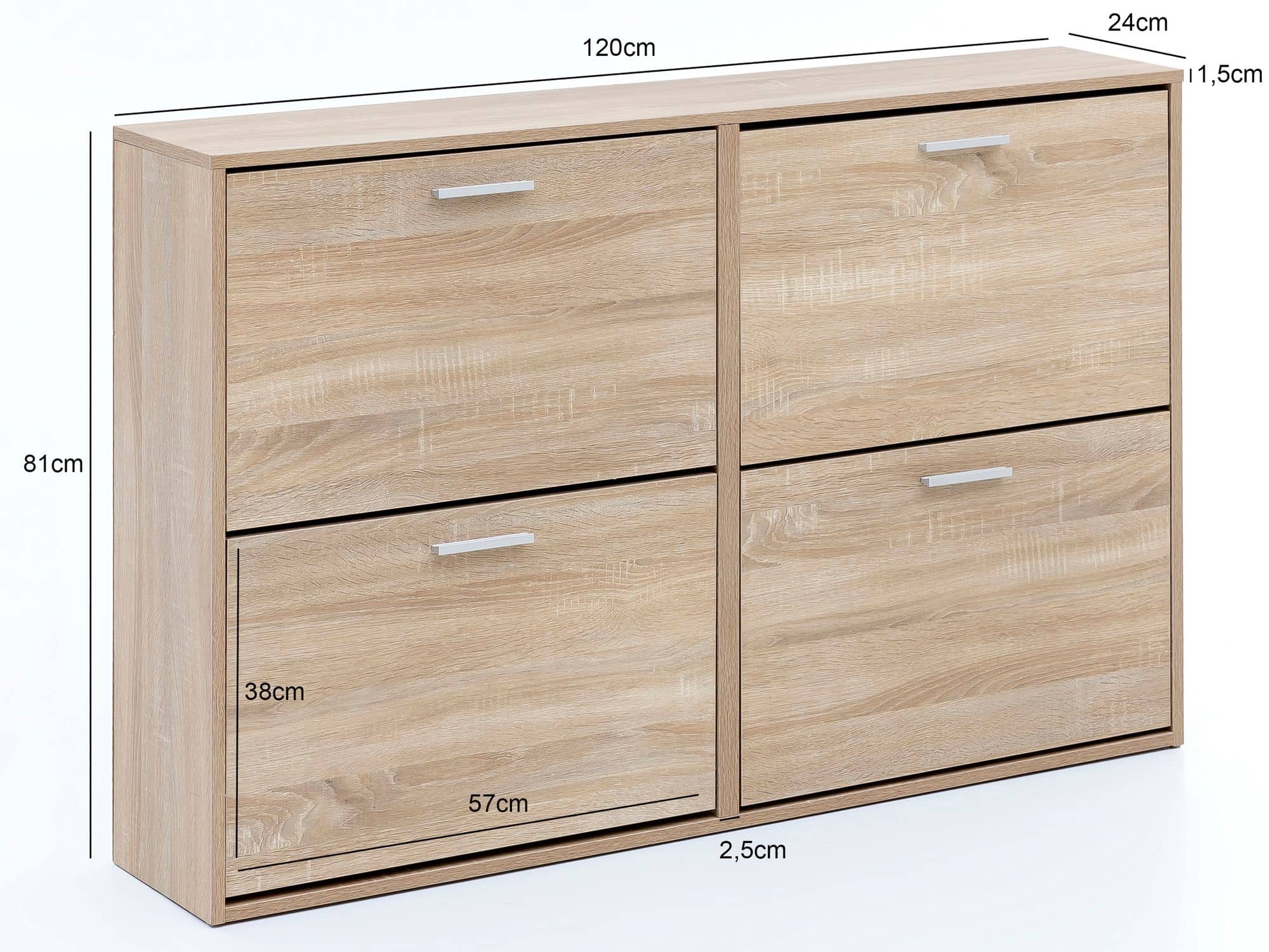 48488-WOHNLING-Schuhschrank-WL5-828-Modern-120-x-81-x-24-cm-Holz-Schuhregal-Sonoma-4-Faecher-Schuhkommode-Flurschrank-mit-Ablage-Design-Schuhkipper-Schuhaufbewahrung-Flurkommode-f_ Schuhschrank geschlossen modern - 120x81x24cm Holz Schuhregal Sonoma 4 Fächer