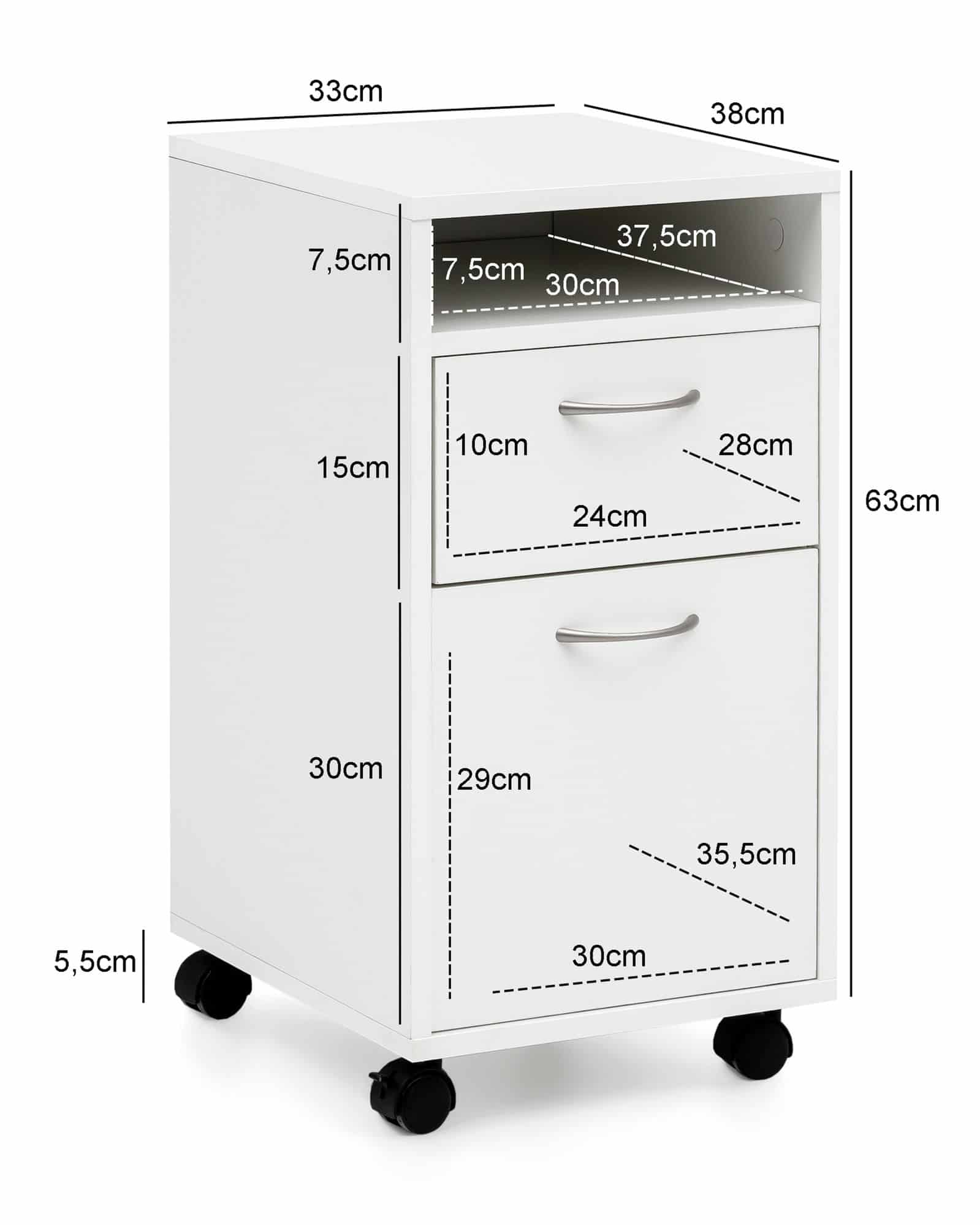 48617-WOHNLING-Rollcontainer-LOLA-33x38x63-cm-Weiss-WL5-901-WL5-901_3 Rollcontainer WL5.901 Weiß 33x63x38 cm Schreibtisch-Unterschrank Holz